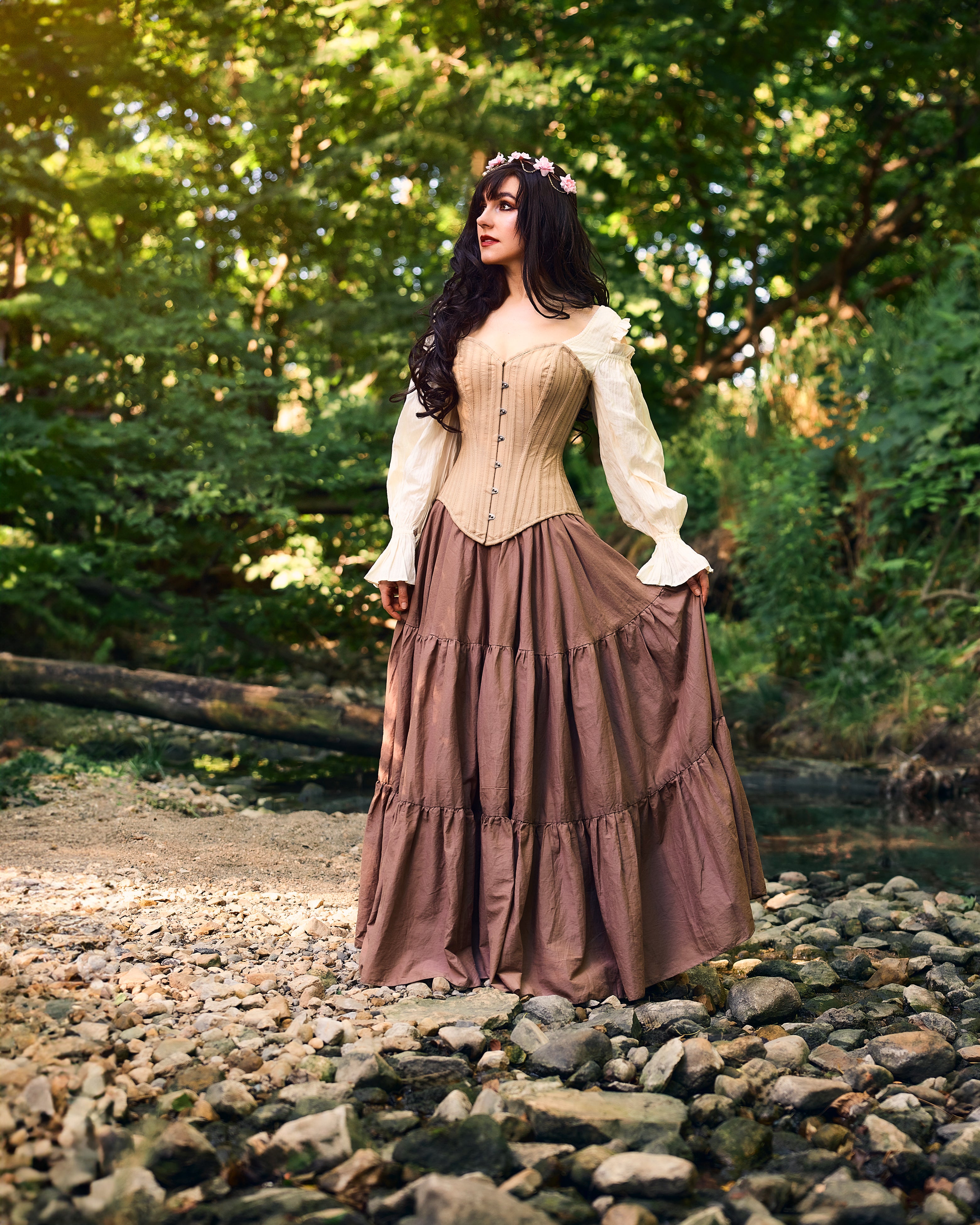 Women’s Renaissance Fair Stays Corset Costume in Brown - Ren Faire - Medieval Fantasy Cosplay - 2 Piece Skirt & Corset - The Diana -