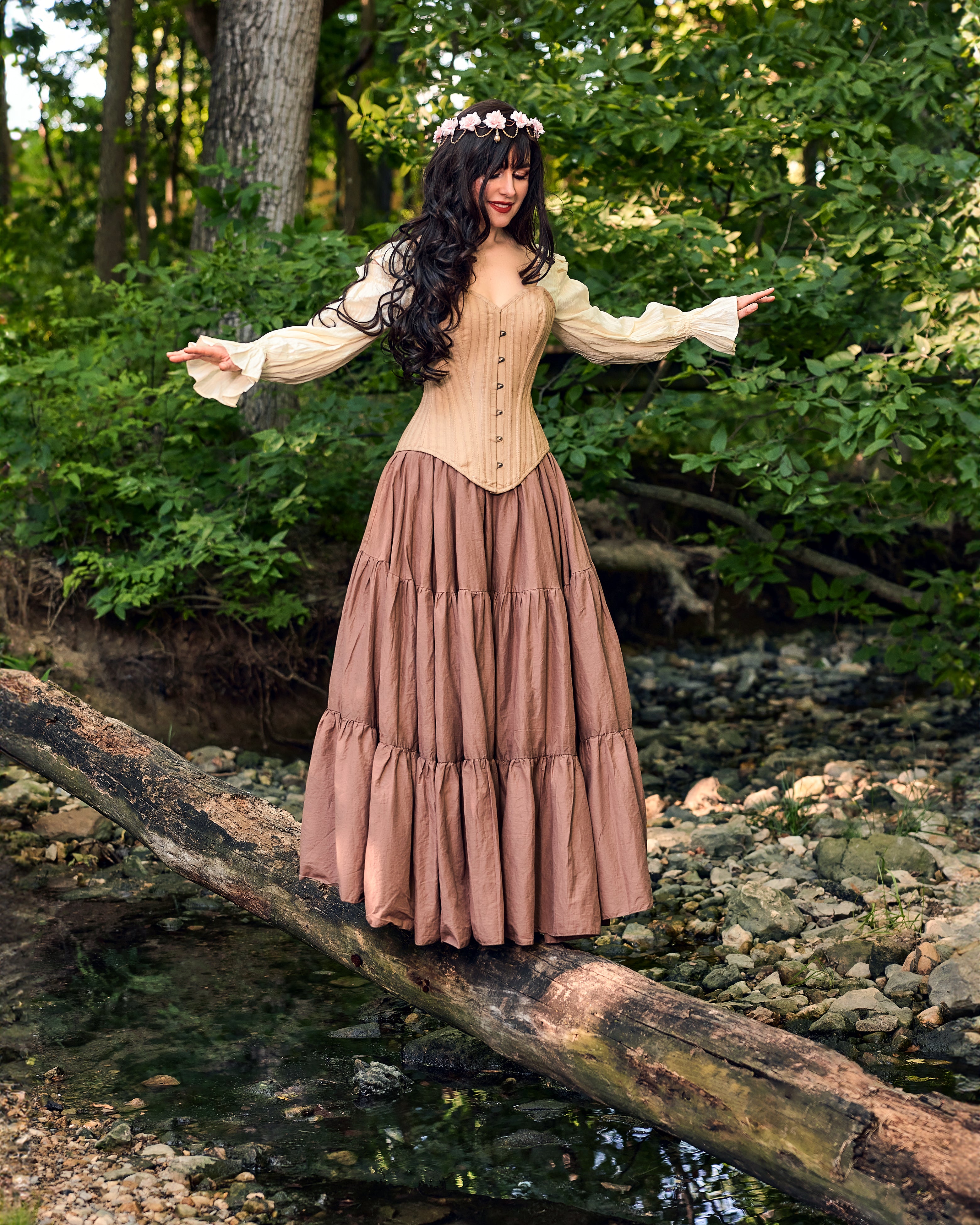 Women’s Renaissance Fair Stays Corset Costume in Brown - Ren Faire - Medieval Fantasy Cosplay - 2 Piece Skirt & Corset - The Diana -