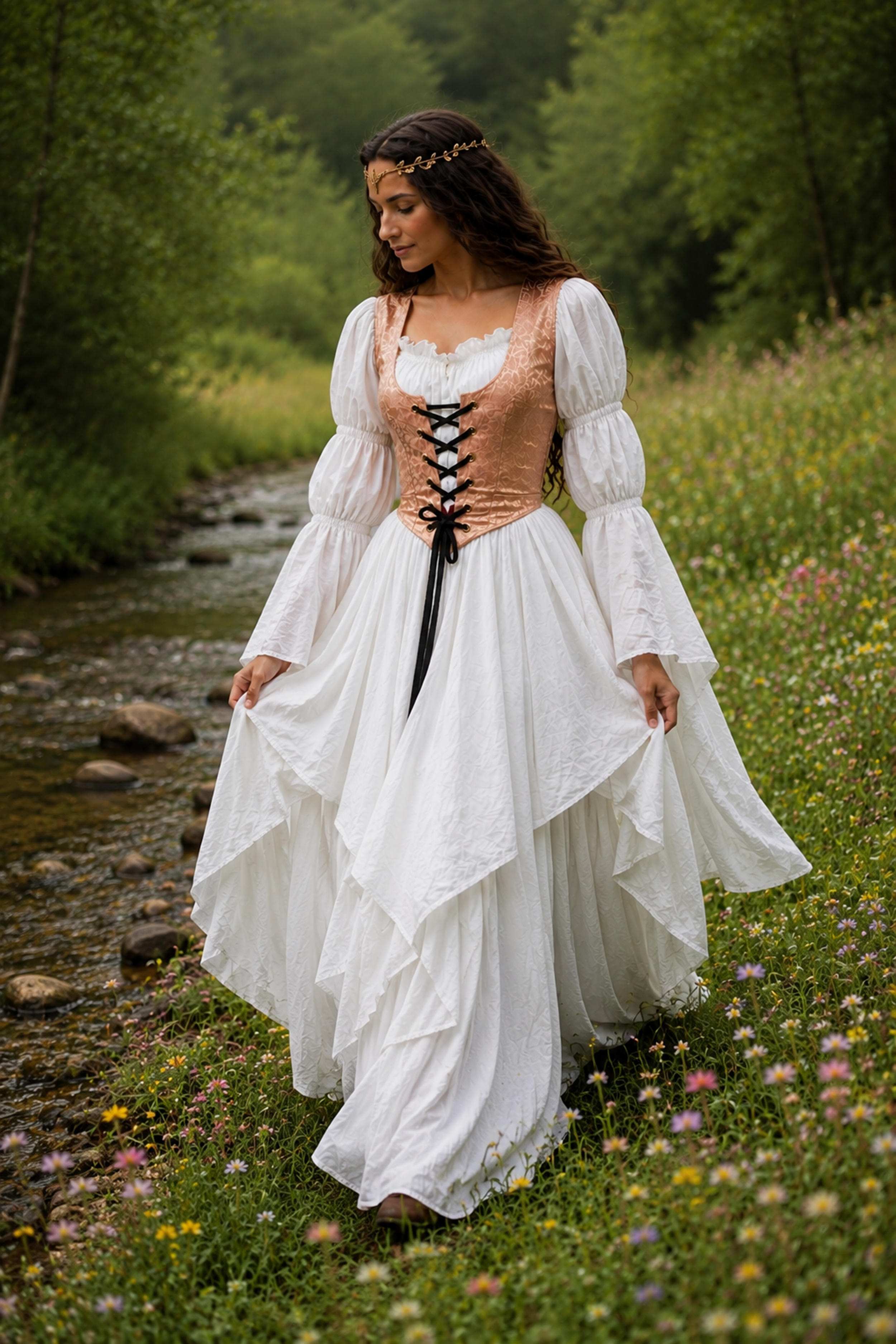 Renaissance Women’s Costume - Fantasy - Fairy Dress Cosplay - Pink Brocade Bodice & 2Pc Dress - Spring Enchantress - Reminisce Brand