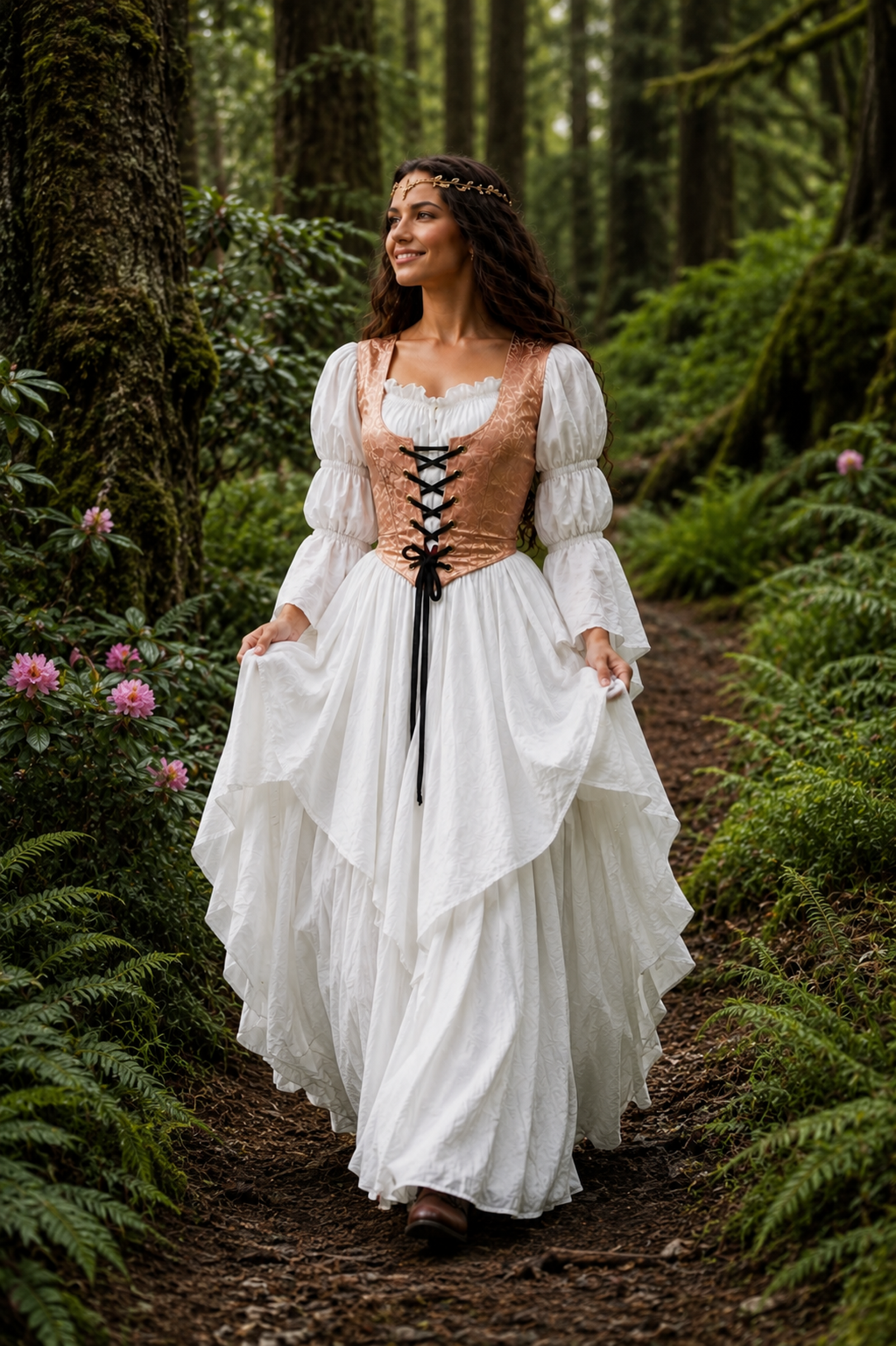 Renaissance Women’s Costume - Fantasy - Fairy Dress Cosplay - Pink Brocade Bodice & 2Pc Dress - Spring Enchantress - Reminisce Brand