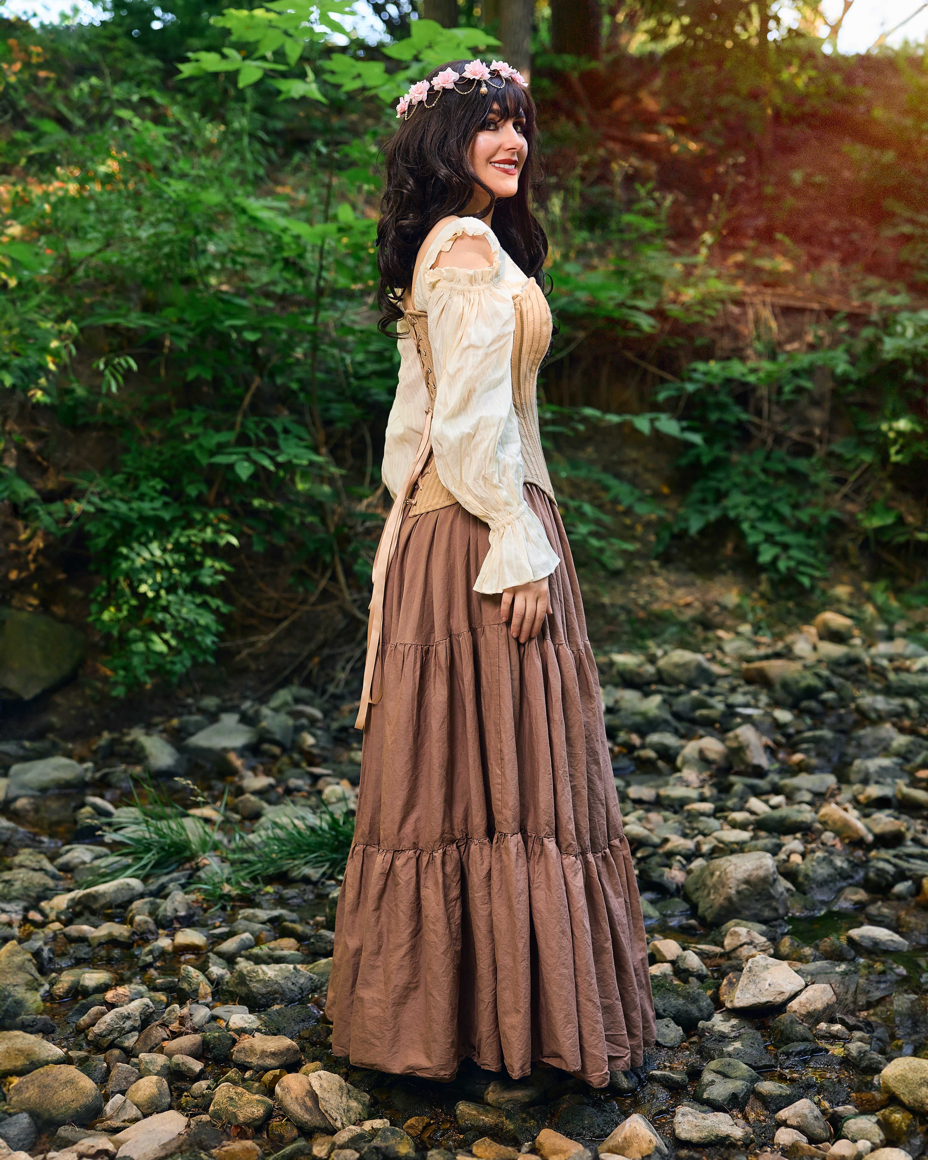 Women’s Renaissance Fair Stays Corset Costume in Brown - Ren Faire - Medieval Fantasy Cosplay - 2 Piece Skirt & Corset - The Diana -