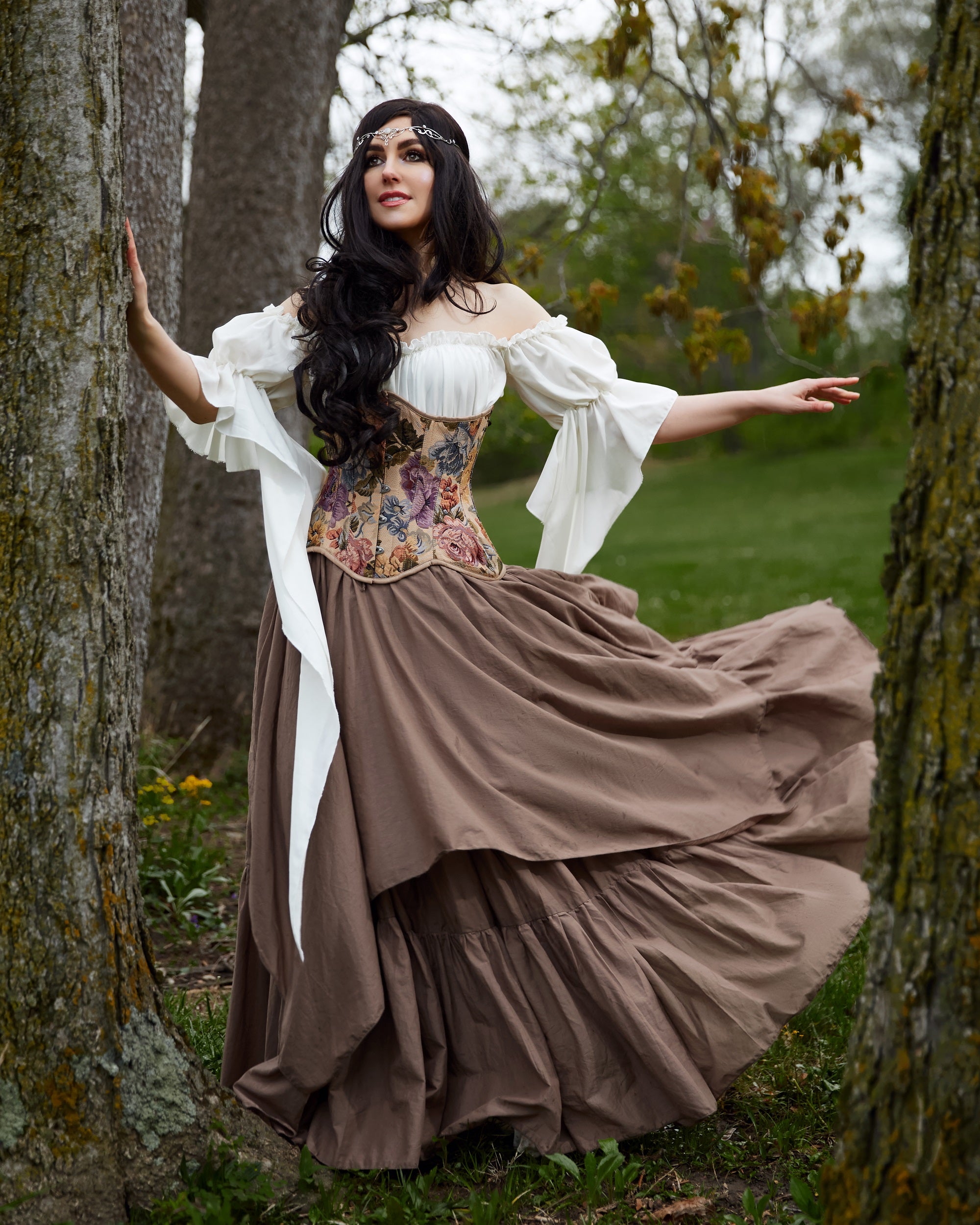 Women’s Renaissance Corset Costume - Ren Faire - Medieval Fantasy Cosplay - 3 Piece Dress & Corset - The Forest Fairy Reminisce Brand