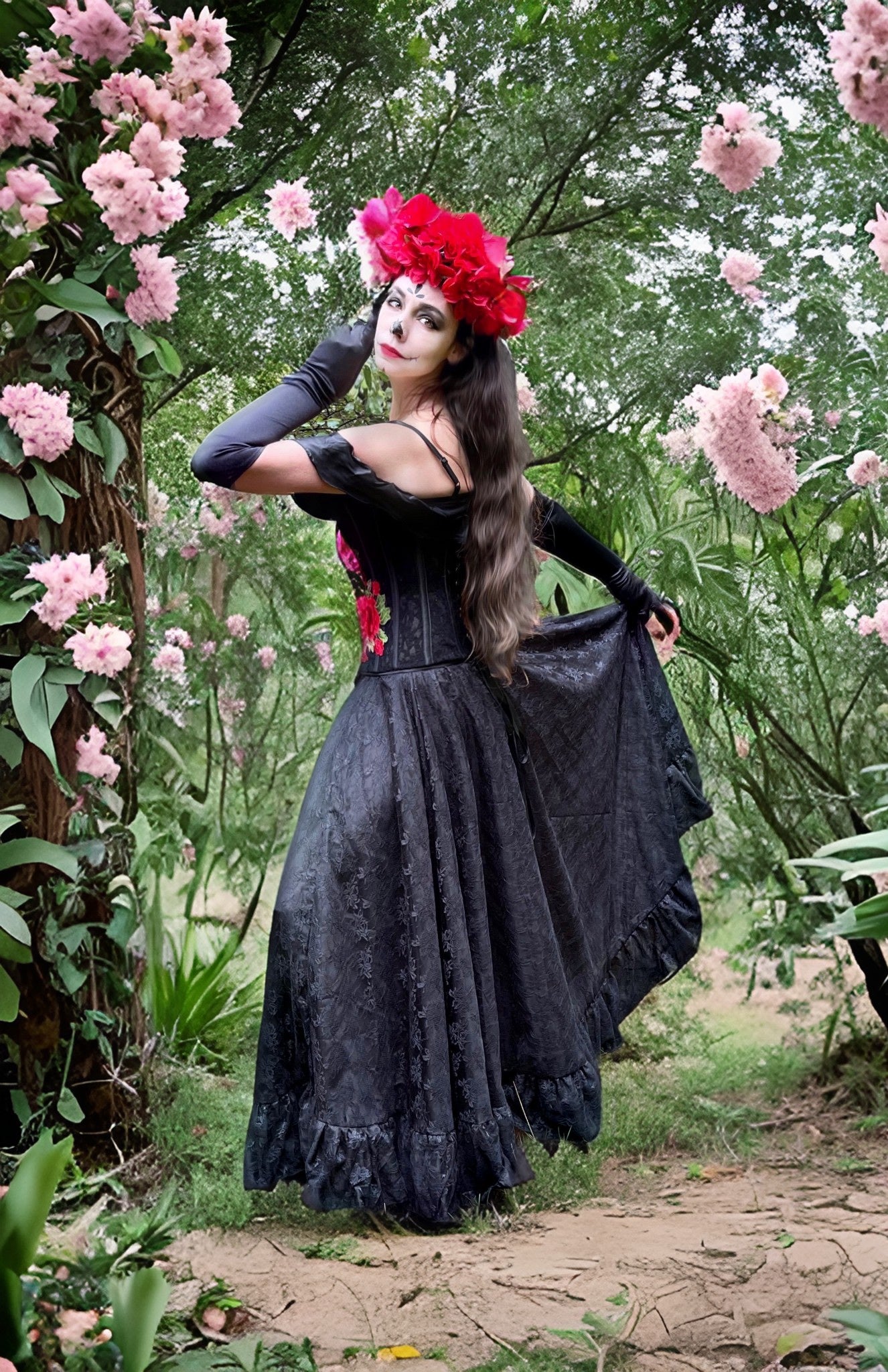 La Catrina - Embroidered Roses Stays Corset & Lace Skirt Cosplay Costume Dress. ~ Dia De Los Muertos ~ Day Of The Dead - Reminisce Brand