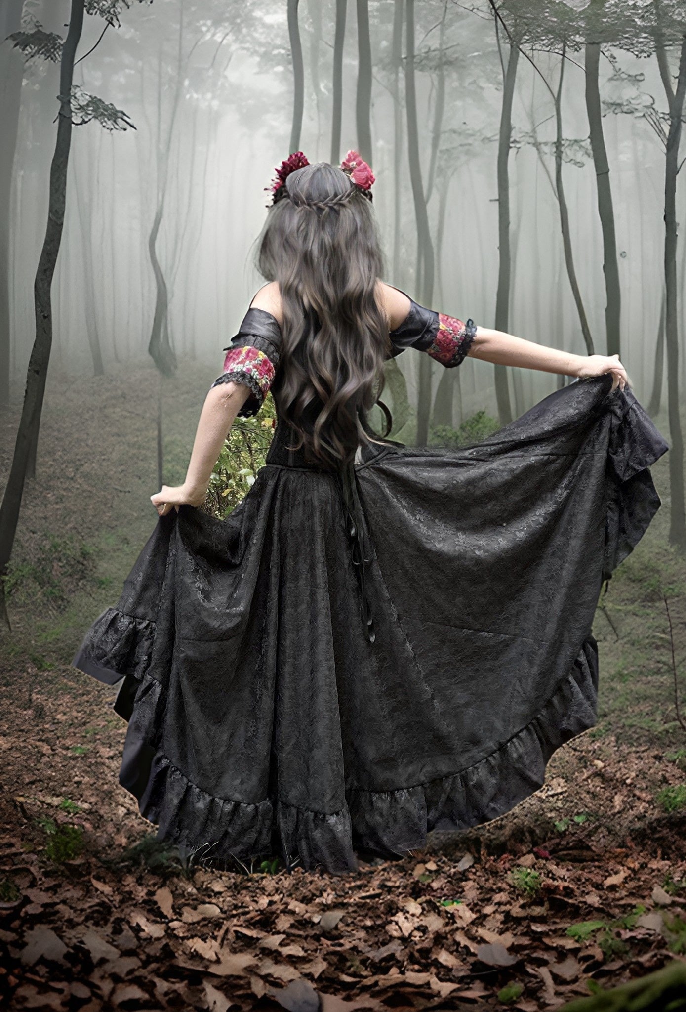 La Catrina - Embroidered Roses Stays Corset & Lace Skirt Cosplay Costume Dress. ~ Dia De Los Muertos ~ Day Of The Dead - Reminisce Brand