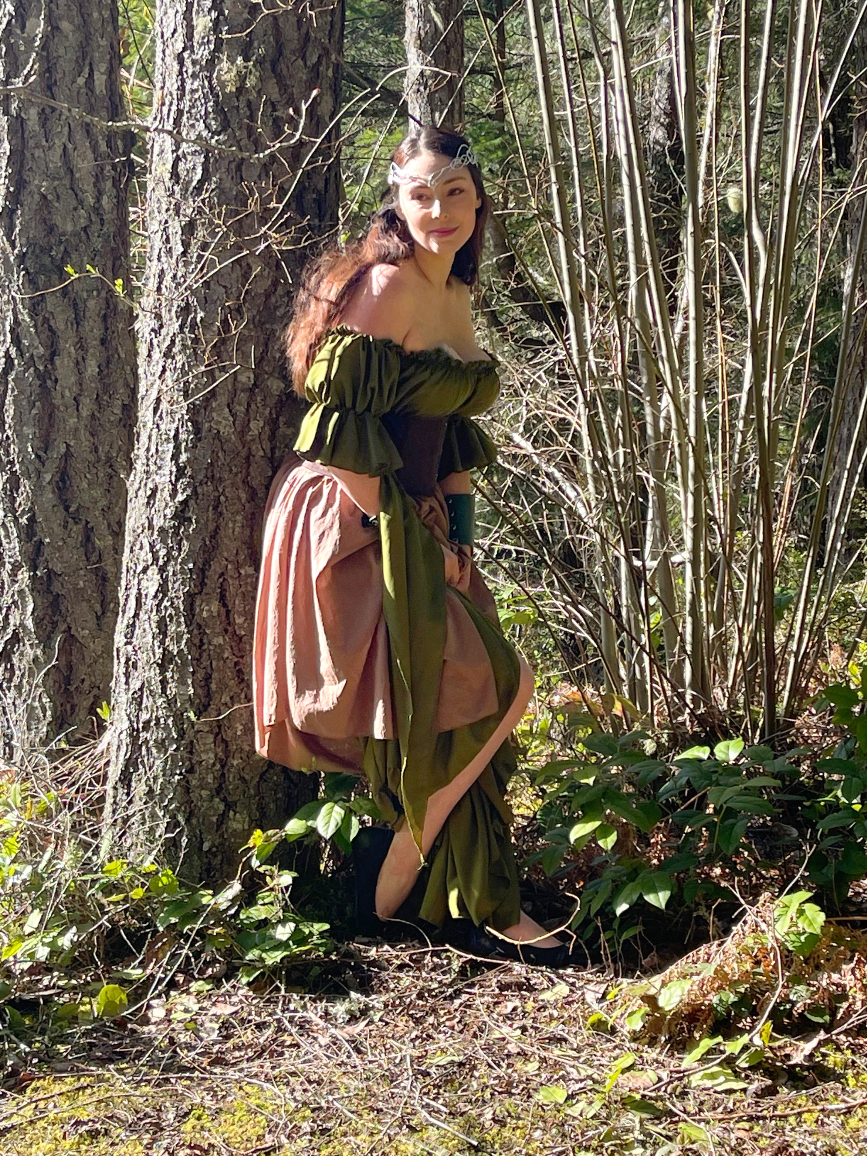 Renaissance Medieval Fantasy Costume - 2 Pc Chemise Gown & 4Point Skirt Cosplay Woodland Fairy Dress - The Fern Fairy - Reminisce Brand