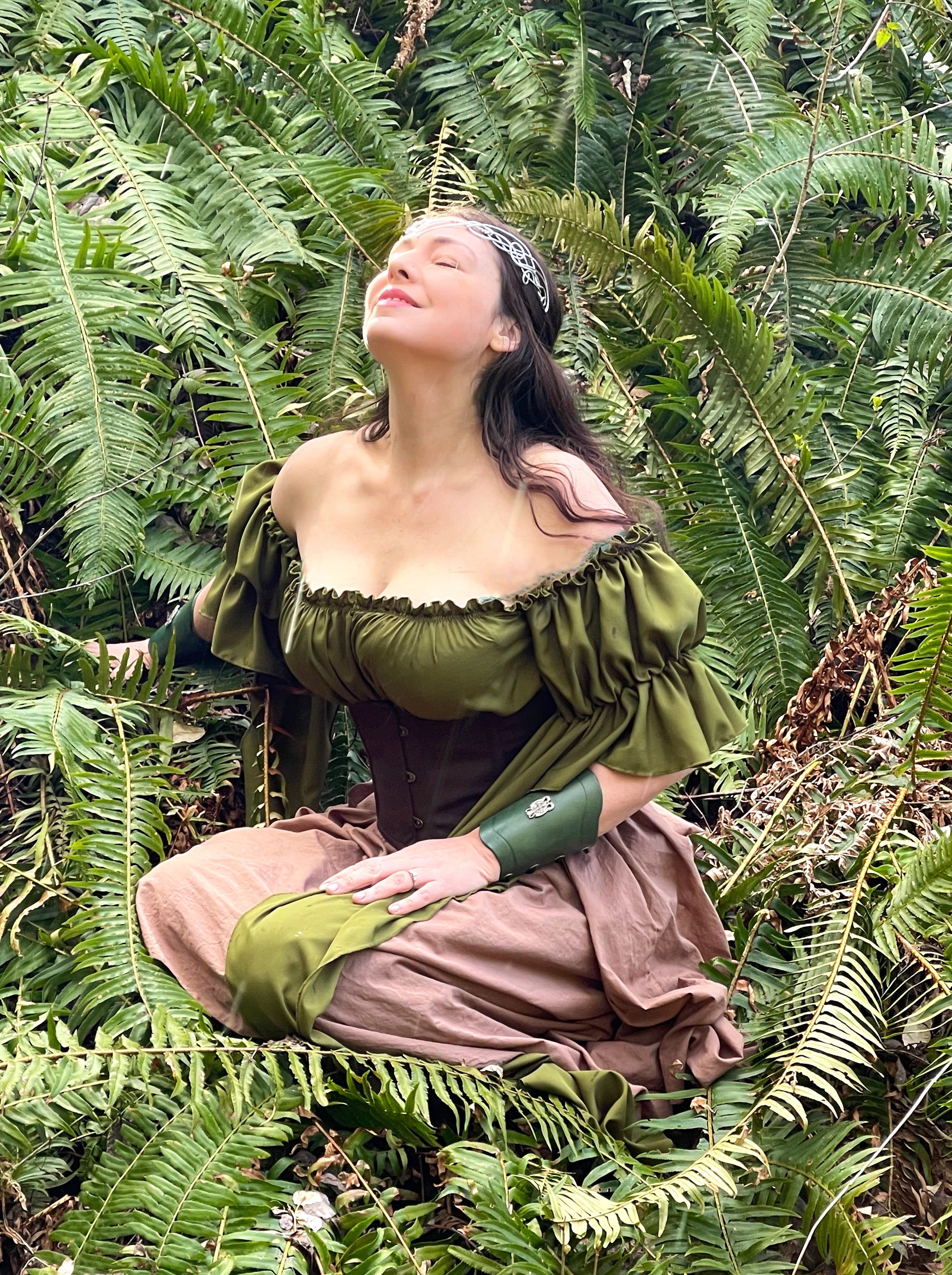 Renaissance Medieval Fantasy Costume - 2 Pc Chemise Gown & 4Point Skirt Cosplay Woodland Fairy Dress - The Fern Fairy - Reminisce Brand