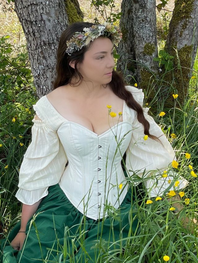 rset and Pleated Skirt - Fairy CosplaRenaissance Cottagecore Prairie Women Dress “Hattie” 100% Cotton Stays Cosplay Costume - Reminisce Brand