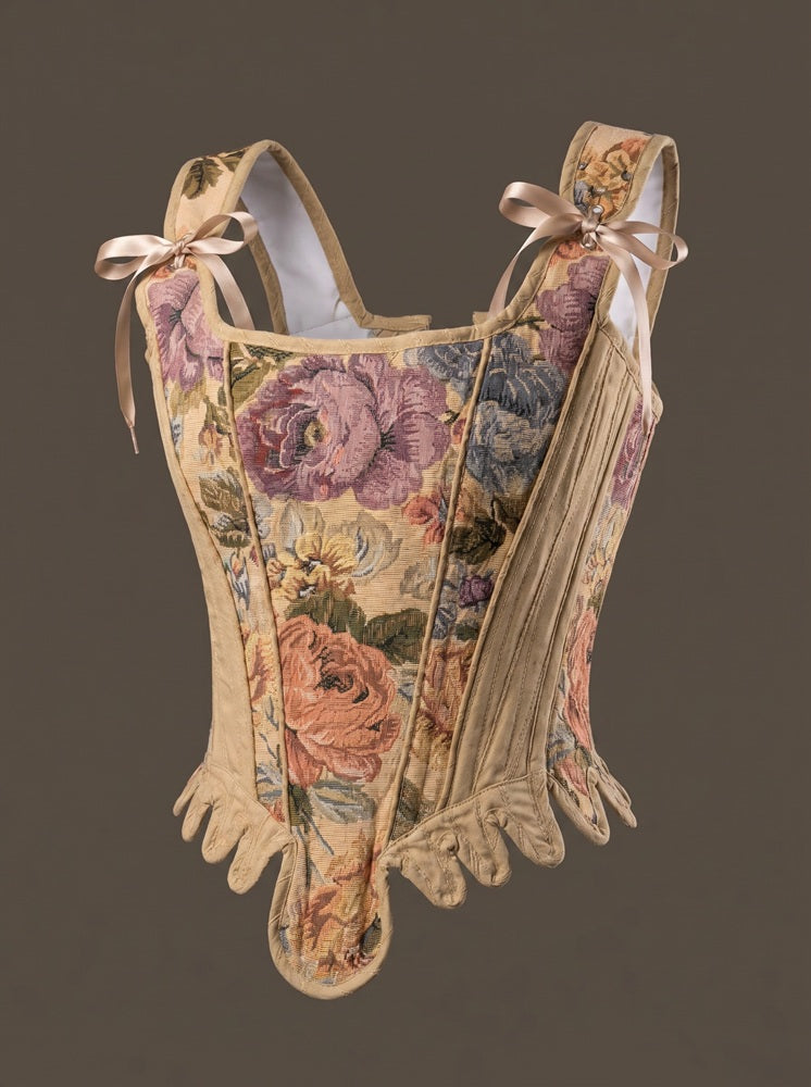 18th Century Tapestry Stays Corset - Renaissance Fair Cotton Dress - Truffle Tiered Skirt