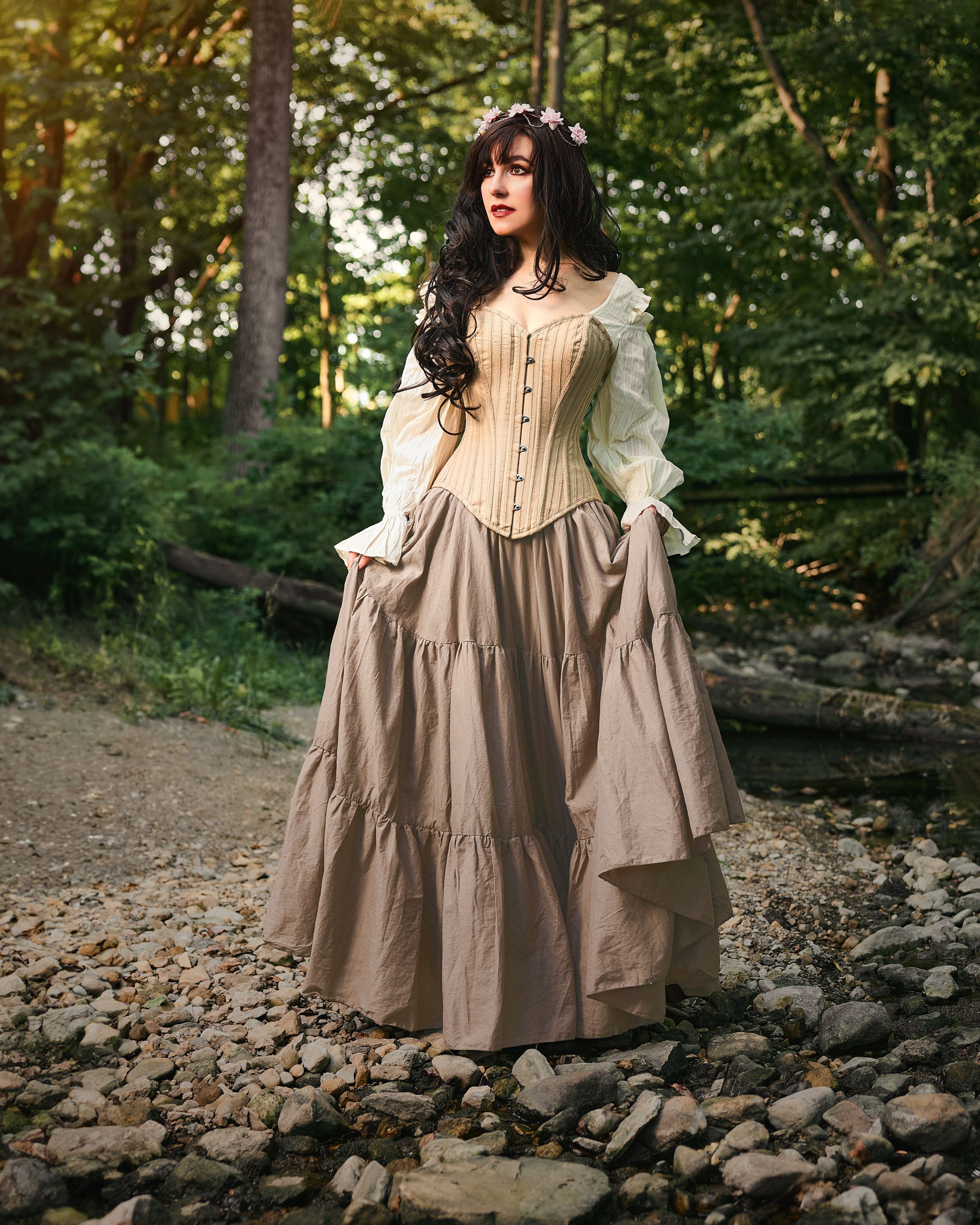 Women’s Renaissance Fair Stays Corset Costume in Beige- Ren Faire - Medieval Fantasy Cosplay - 2 Piece Skirt & Corset - The Diana -