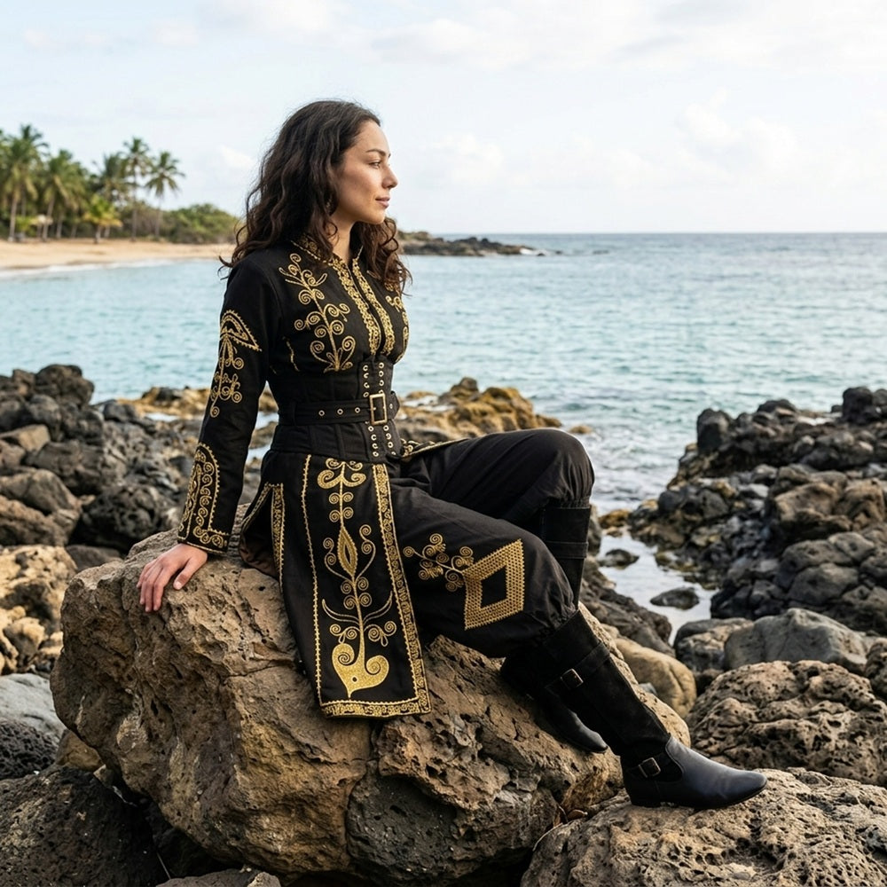 Frozen Queen ドレスブラウス(黒)PIRATES Renaissance Faire 100% Cotton Elizabeth Swann Cosplay Fantasy Pirate B