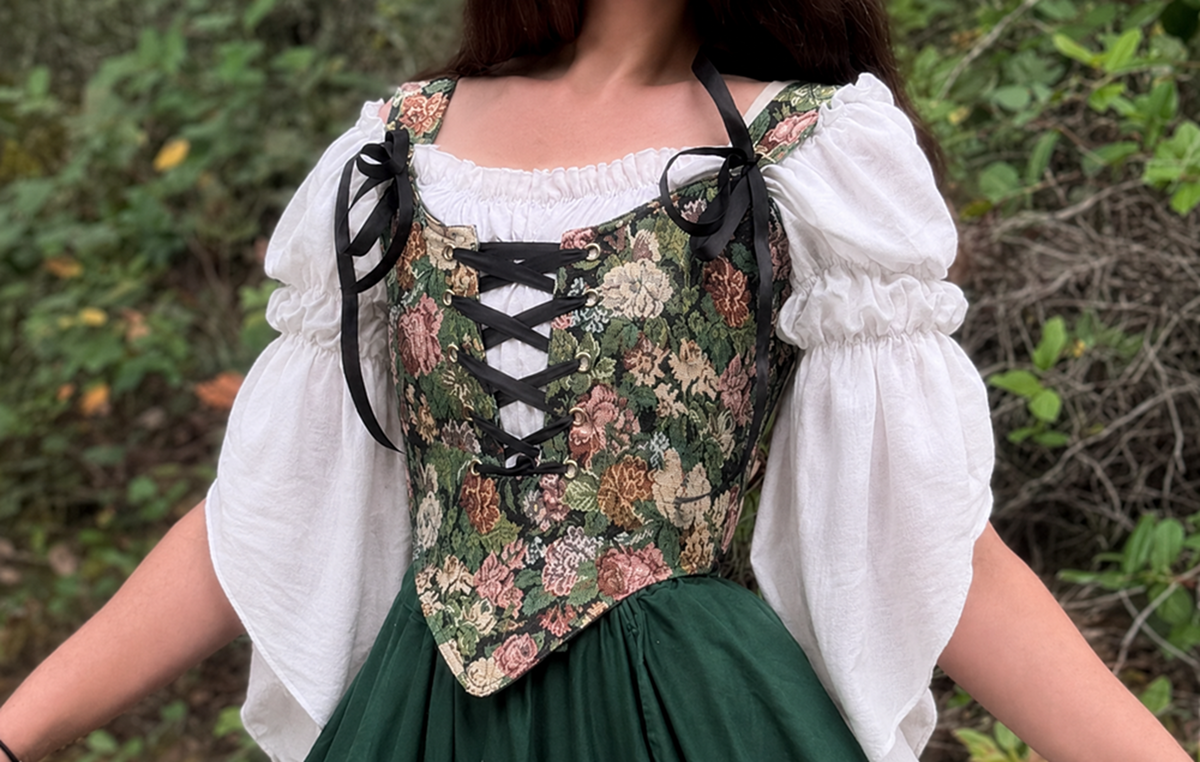 The SARAH- Renaissance Fair 3 Pc Dress Women Fantasy Medieval Cosplay - Costume - Floral Tapestry Corset Bodice