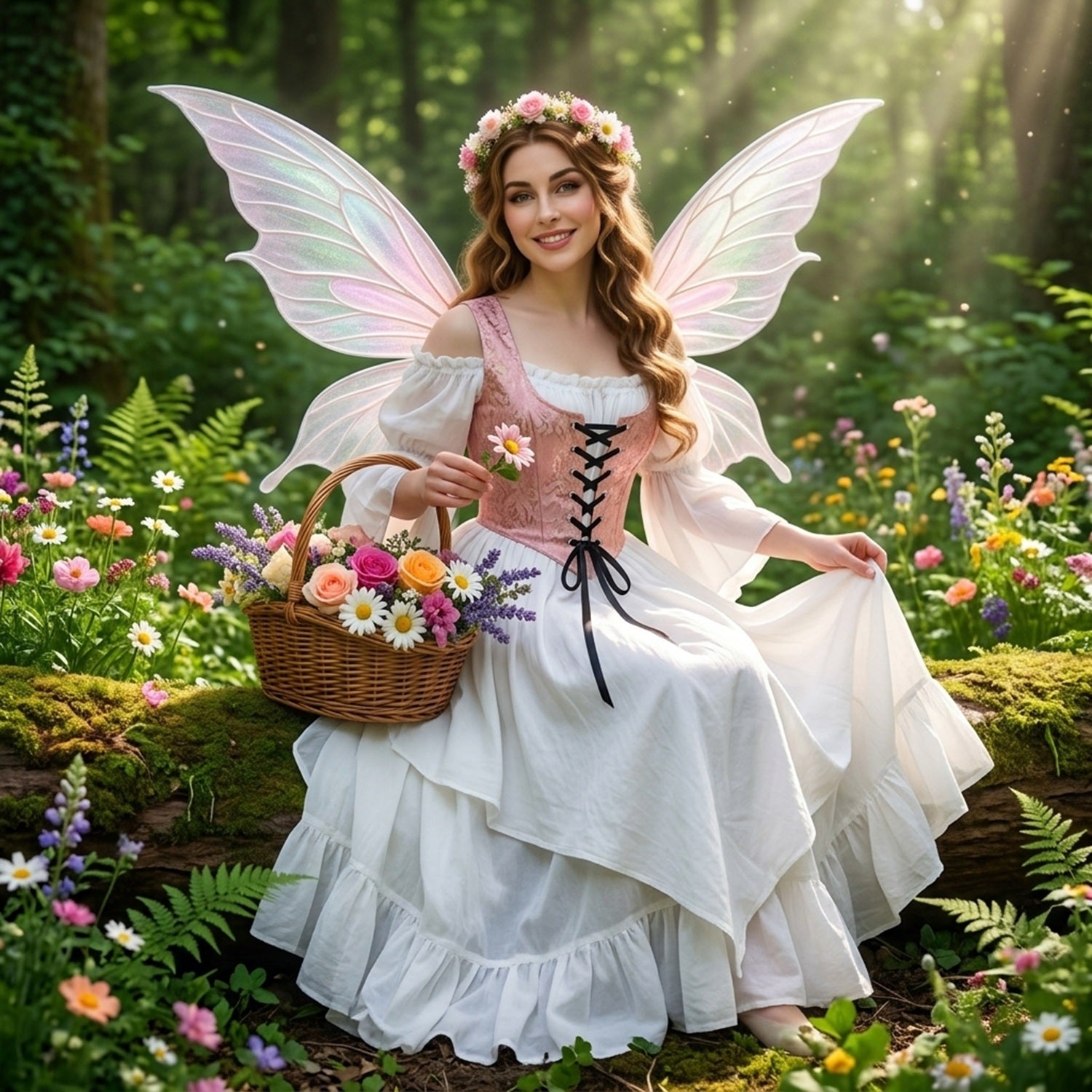 Renaissance Women’s Costume - Fantasy - Fairy Dress Cosplay - Pink Brocade Bodice & 2Pc Dress - Spring Enchantress - Reminisce Brand