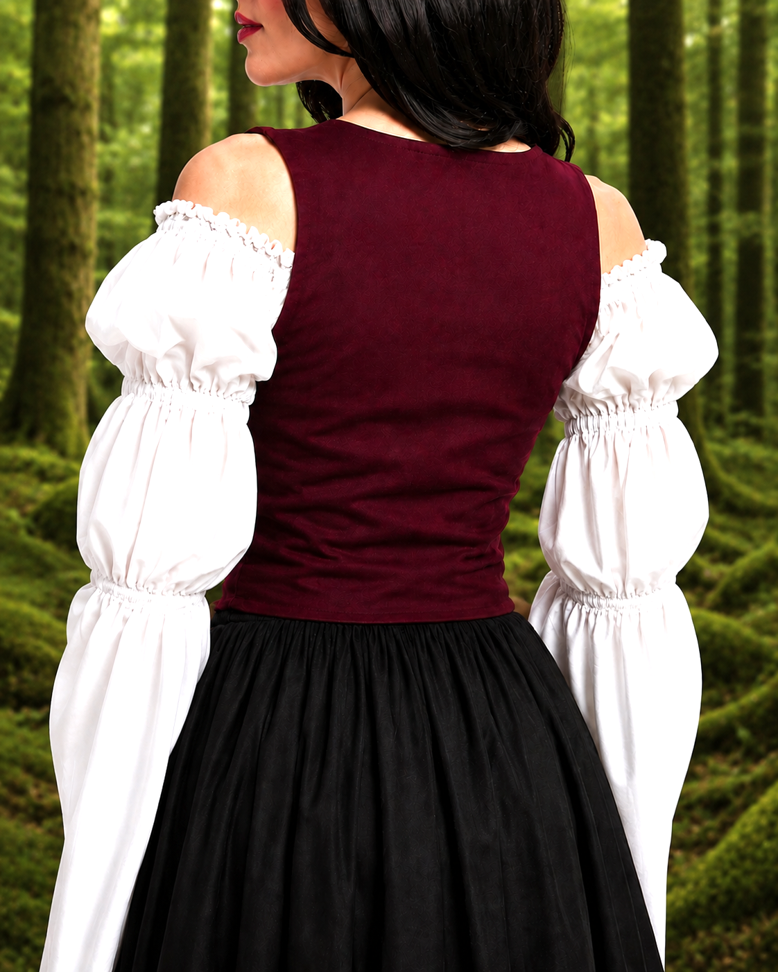 Renaissance Peasant Costume - Tiered Skirt - off-shoulder flowing sleeves Blouse - Lace Up Bodice