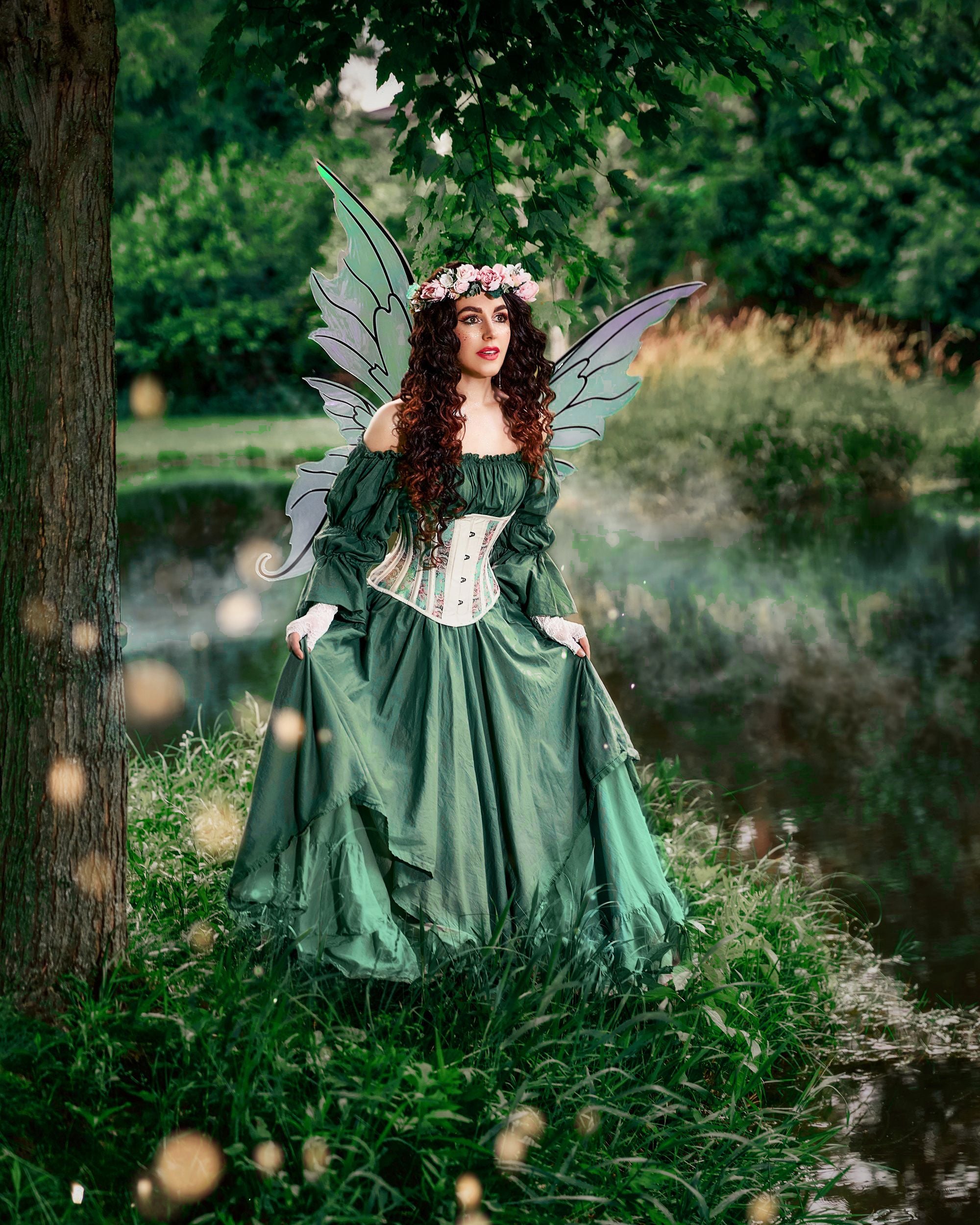 Women’s Renaissance Fairy Corset Costume - Medieval Fantasy Cosplay - 2-Pc Dress & Corset "The Lady Of The Lake" - Reminisce Brand