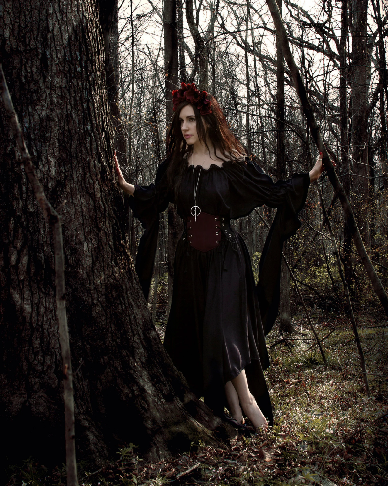 Sorceress Witch Women Renaissance Smocked Chemise Dress And Cincher Top Costume - Wicka Fantasy Cosplay Reminisce Brand