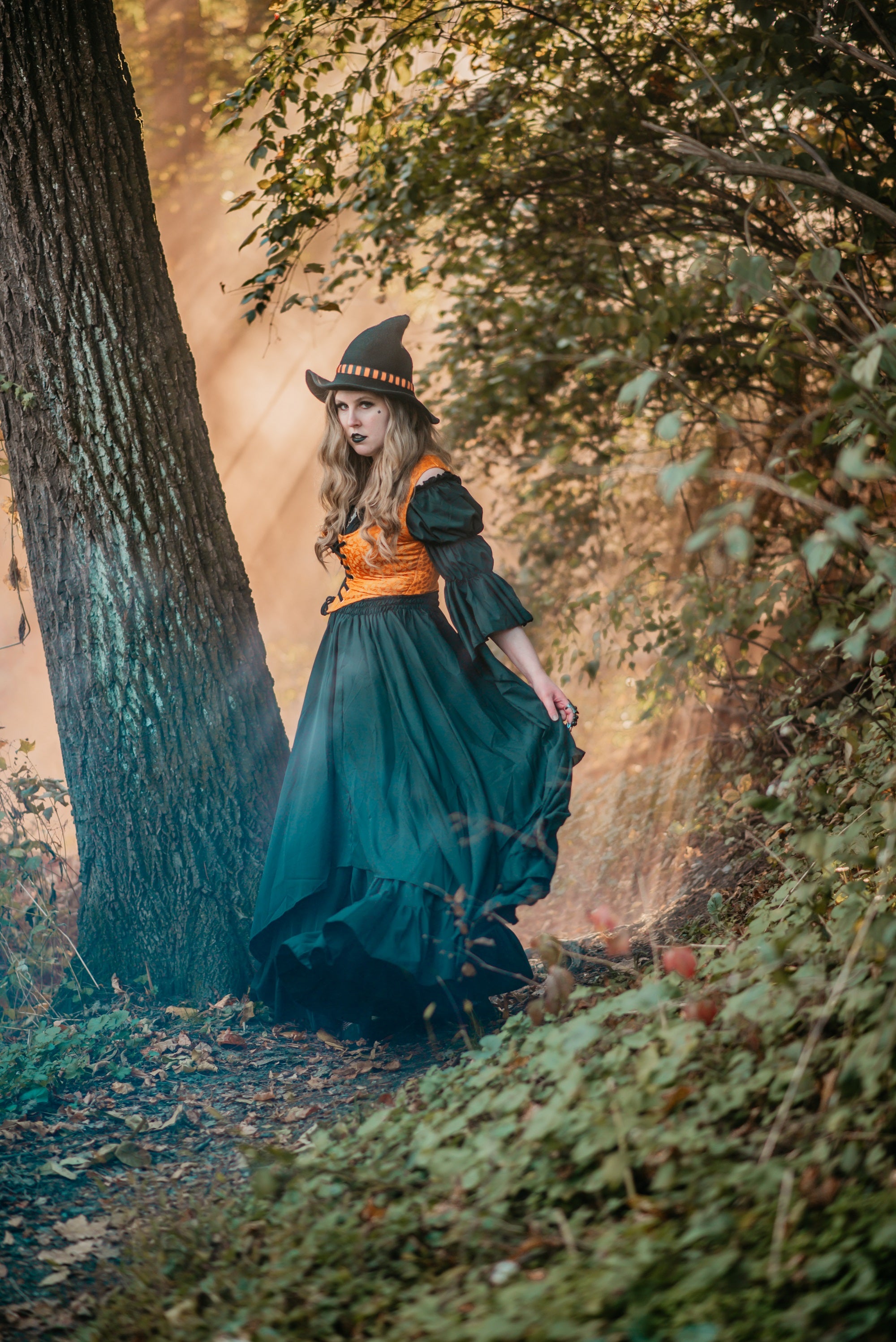 Renaissance women's Costume - Medieval Dress - Sorceress - Fantasy - Brocade Bodice - 3 Piece Witch Cosplay - Reminisce Brand
