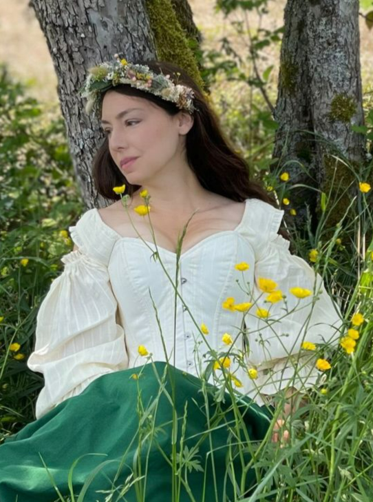 rset and Pleated Skirt - Fairy CosplaRenaissance Cottagecore Prairie Women Dress “Hattie” 100% Cotton Stays Cosplay  Costume - Reminisce Brand