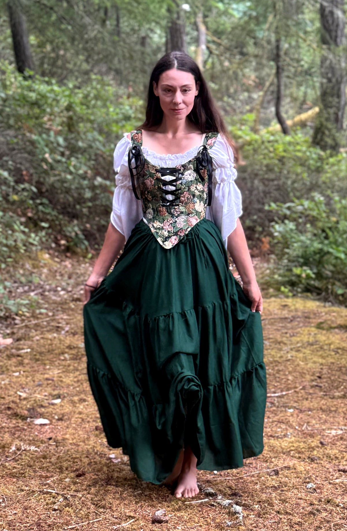 The SARAH- Renaissance Fair 3 Pc Dress Women Fantasy Medieval Cosplay - Costume - Floral Tapestry Corset Bodice