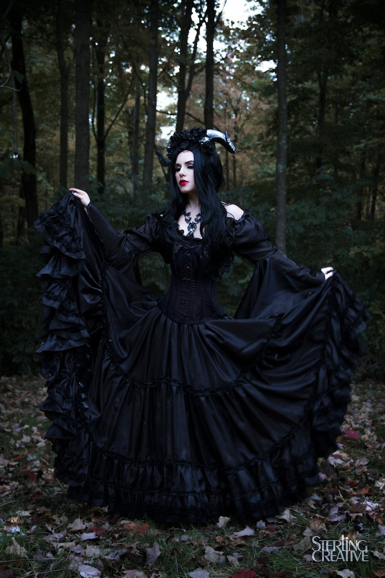 Maleficent Witch Dark Fairy Sorceress 3 Piece Gothic Skirt Corset and Chemise Cosplay Costume ~ Reminisce Brand
