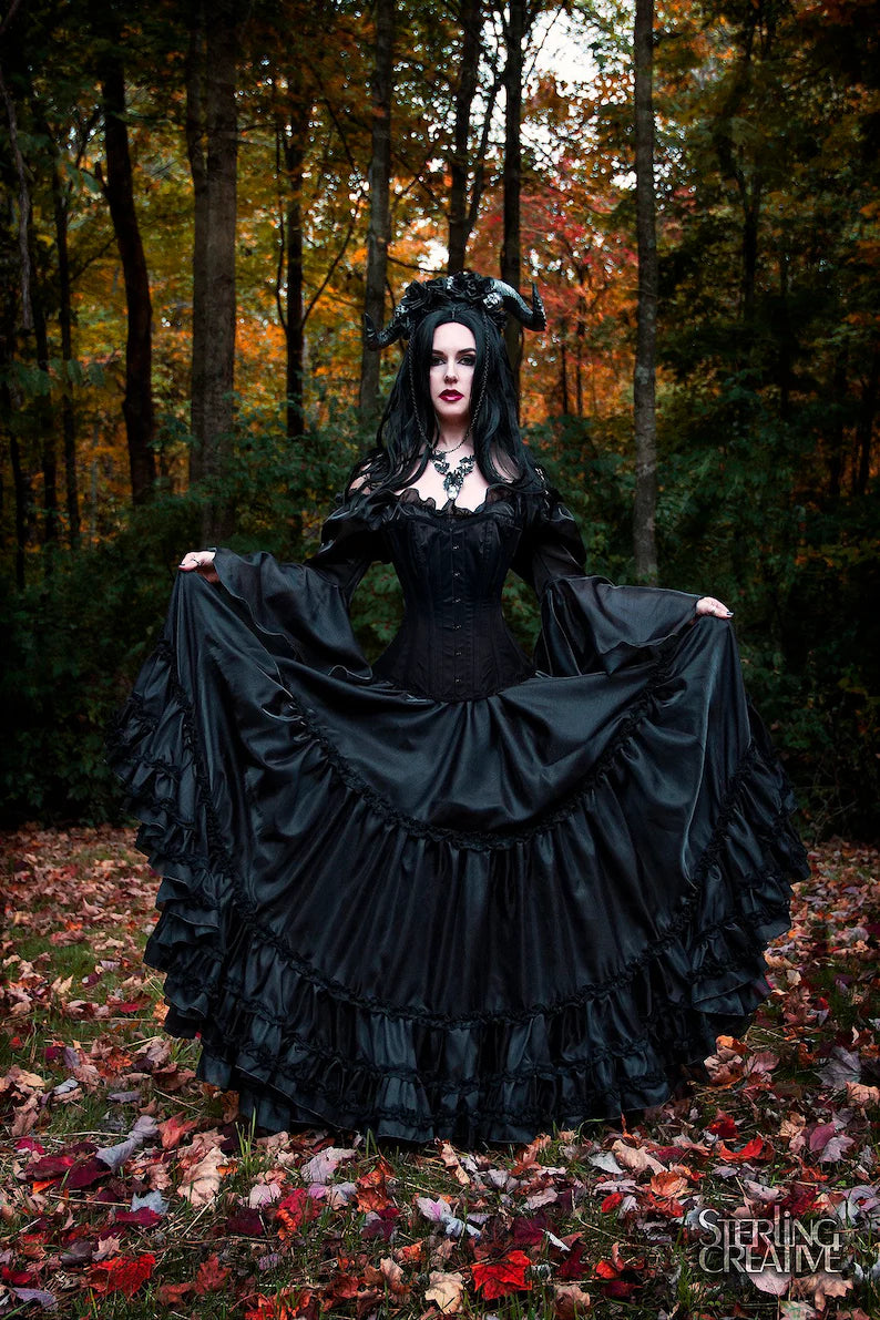 Maleficent Witch Dark Fairy Sorceress 3 Piece Gothic Skirt Corset and Chemise Cosplay Costume ~ Reminisce Brand
