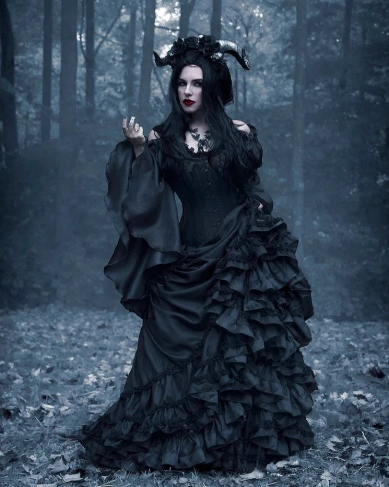 Maleficent Witch Dark Fairy Sorceress 3 Piece Gothic Skirt Corset and Chemise Cosplay Costume ~ Reminisce Brand