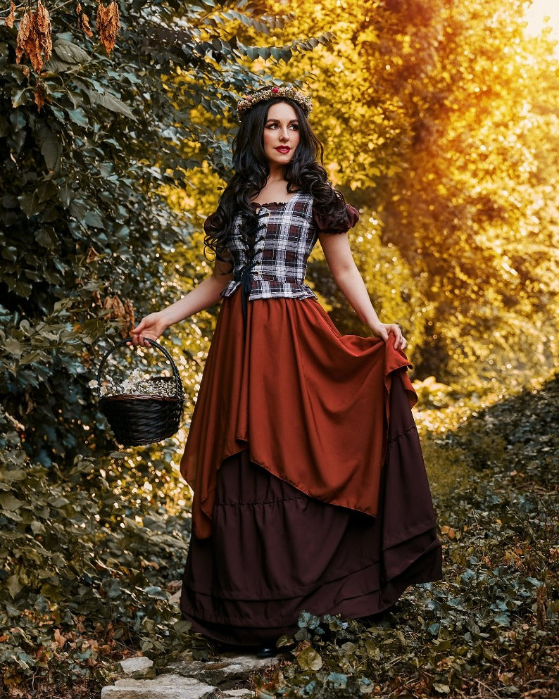 white christmas dresses Tartan Renaissance Faire Scottish Highland 3 Piece Women's Costume Fantasy Cosplay Autumn Harvest Reminisce Brand XXS-XS