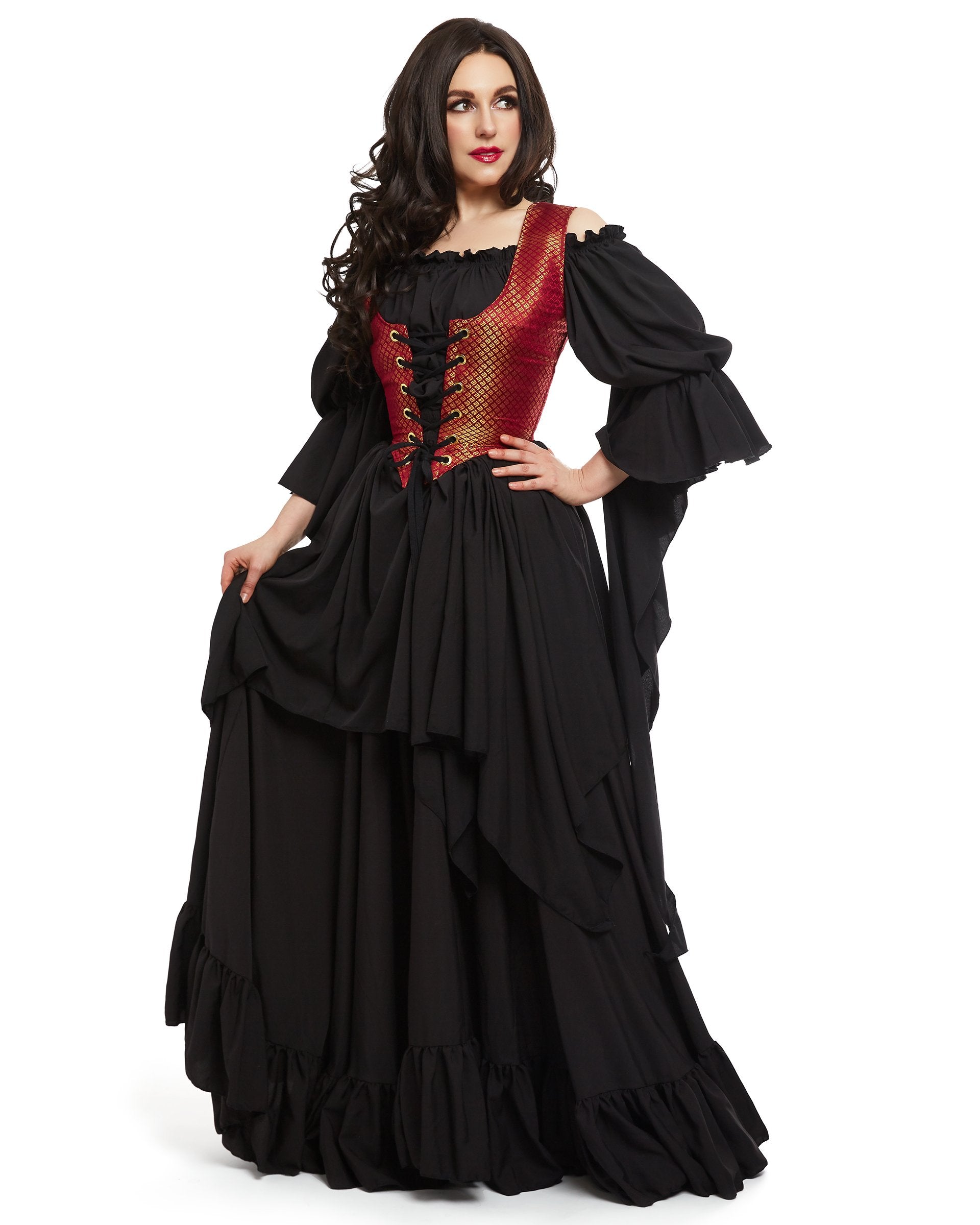 Renaissance women's Costume - Medieval Dress - Sorceress - Fantasy - Brocade Bodice - 3 Piece Witch Cosplay - Reminisce Brand