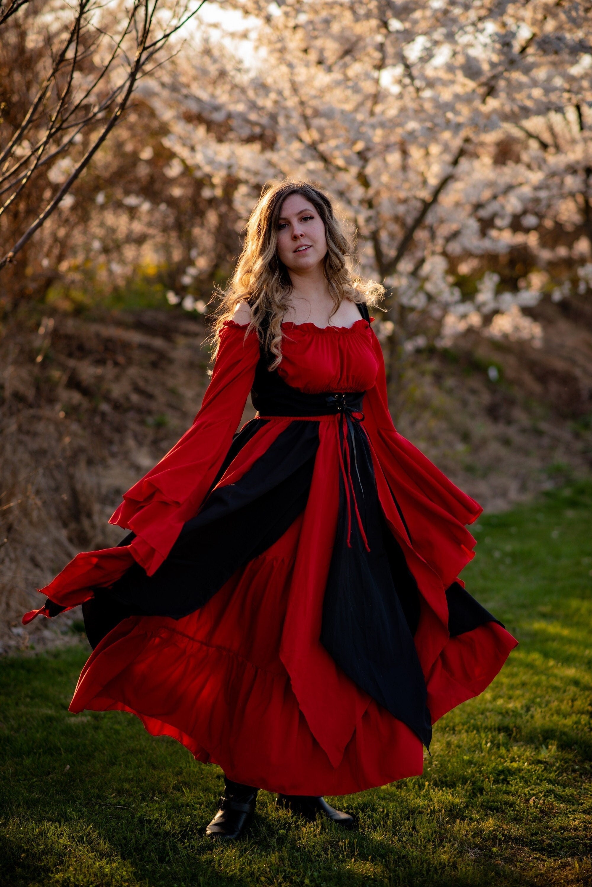 The Renaissance Tzigane Fire Fairy Red and Black Alternating Petal Skirt