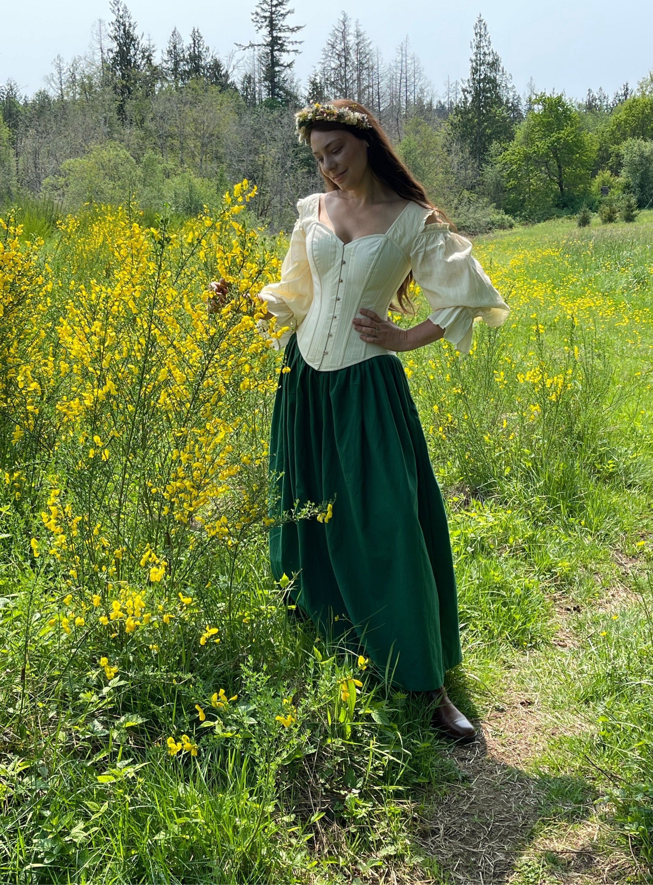Cottagecore Prairie “Hattie” Dress Cotton Corset and Skirt Full Costume