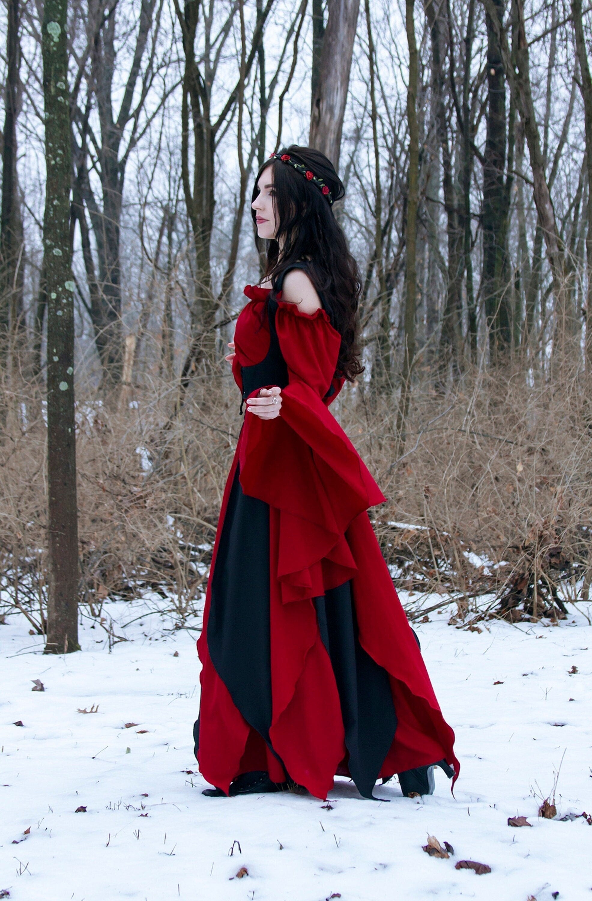The Renaissance Tzigane Fire Fairy Red and Black Alternating Petal Skirt