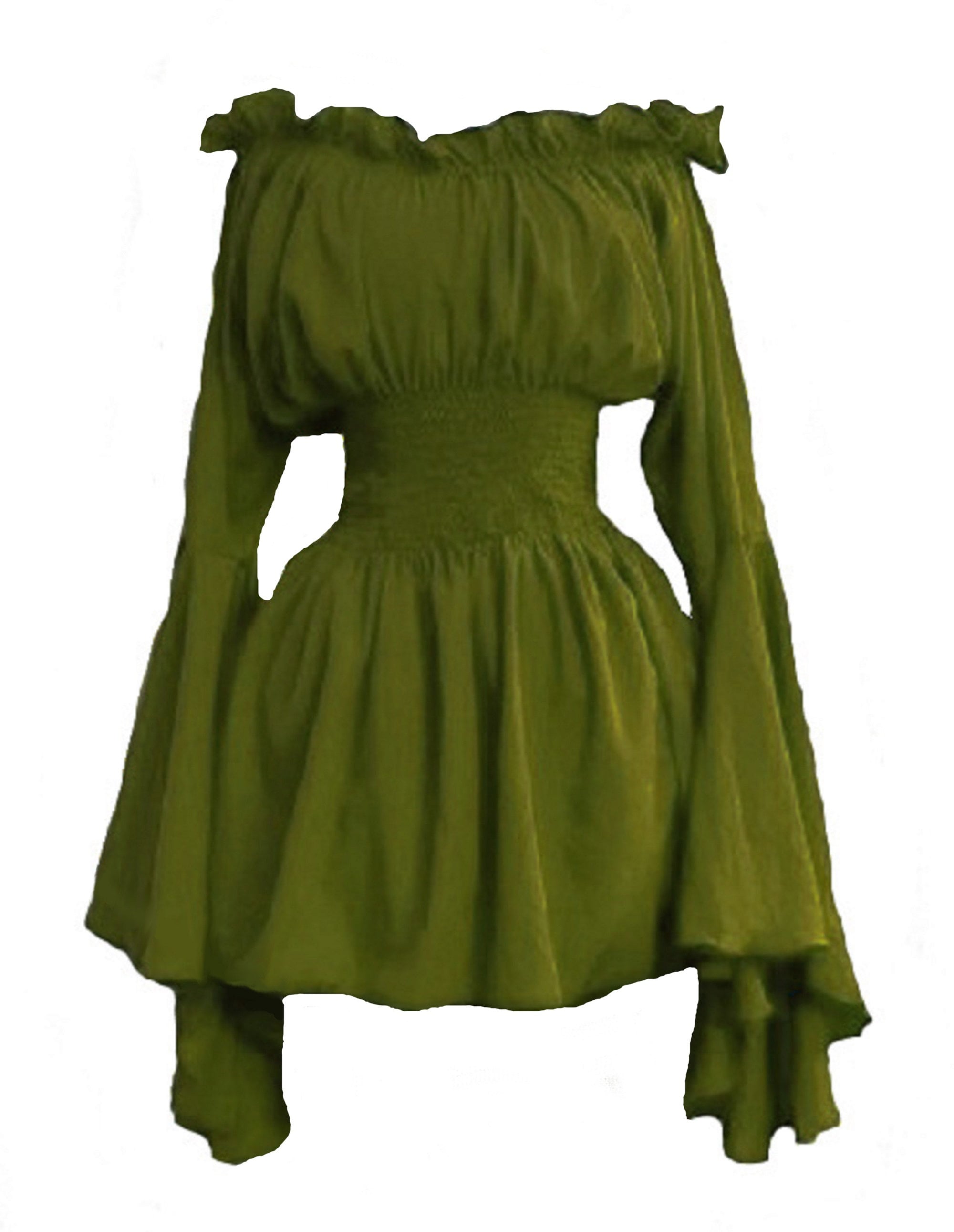 Renaissance Fantasy Long Sleeved Smocked Blouse Chemise Cosplay Costume Cream Color Reminisce Brand