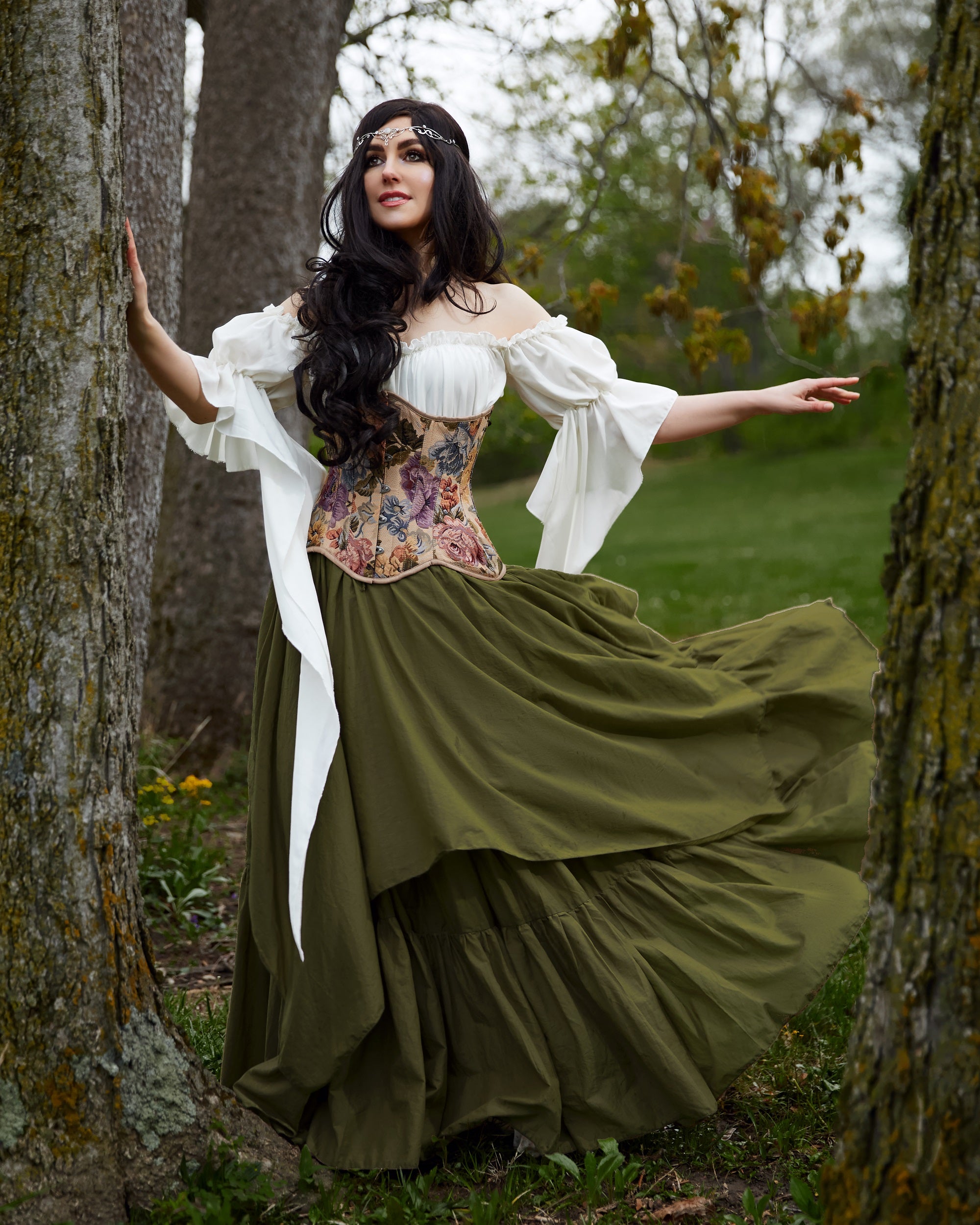 Women’s Renaissance Corset Costume - Ren Faire - Medieval Fantasy Cosplay - 3 Piece Dress & Corset - The Forest Fairy Reminisce Brand