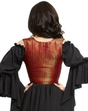 Burgundy Brocade Bodice - Renaissance Faire Fantasy Costume - For Medieval Dress Cosplay Reminisce Brand