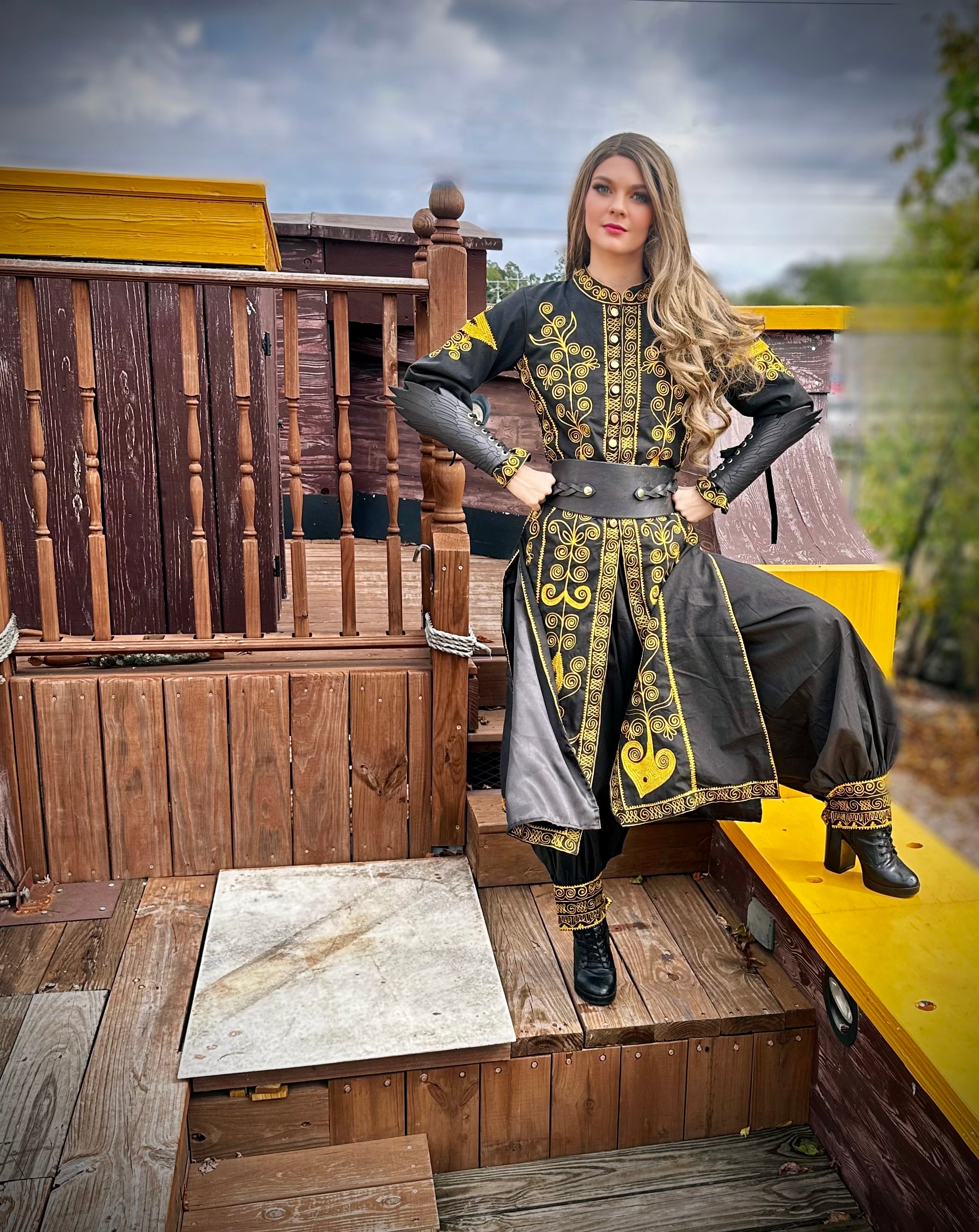 Renaissance Faire 100% Cotton Elizabeth Swann Cosplay Fantasy Pirate Buccaneer Embroidered Costume: Coat and Pantaloons. Reminisce Brand