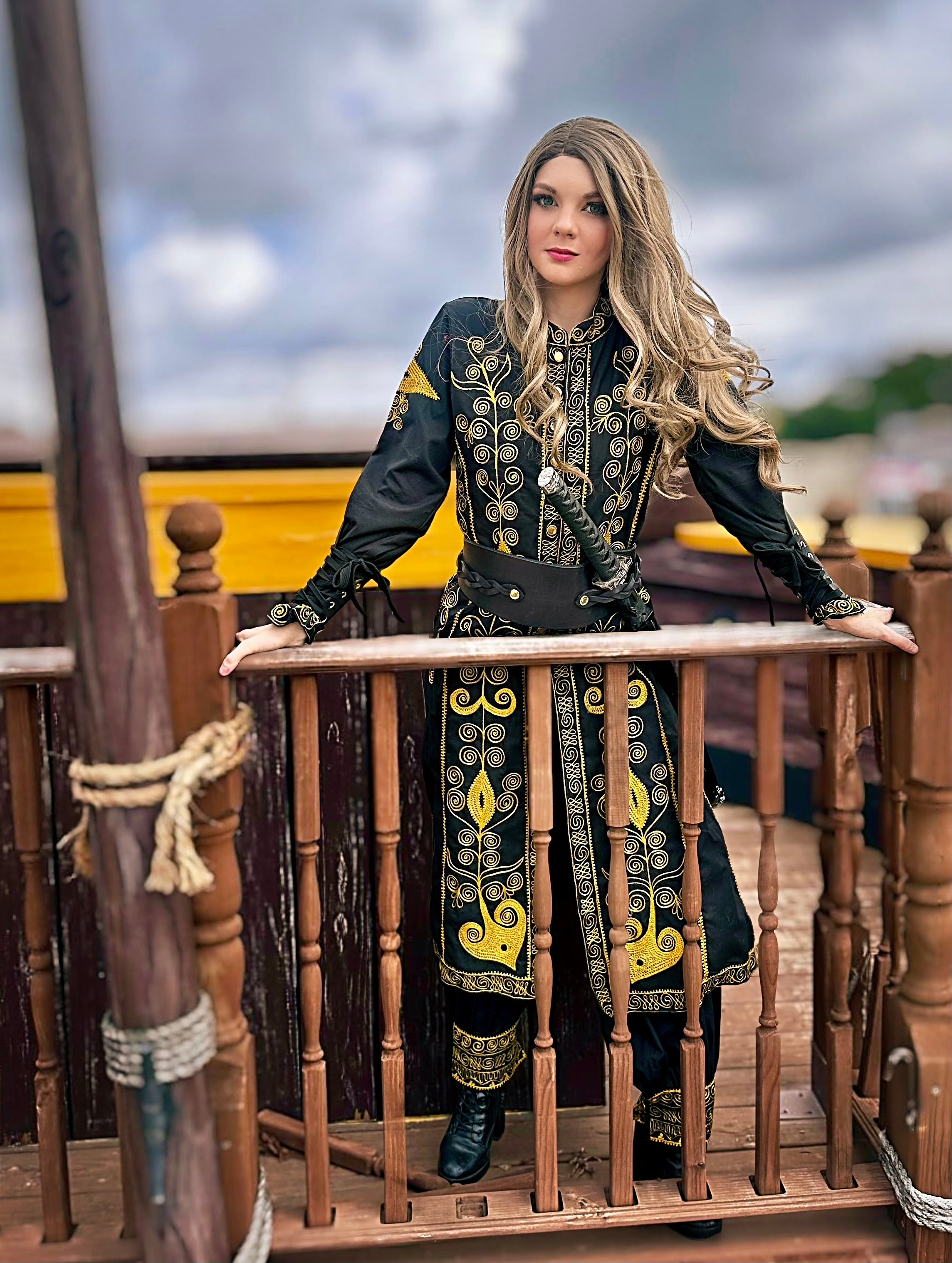 Renaissance Faire 100% Cotton Elizabeth Swann Cosplay Fantasy Pirate Buccaneer Embroidered Costume: Coat and Pantaloons. Reminisce Brand