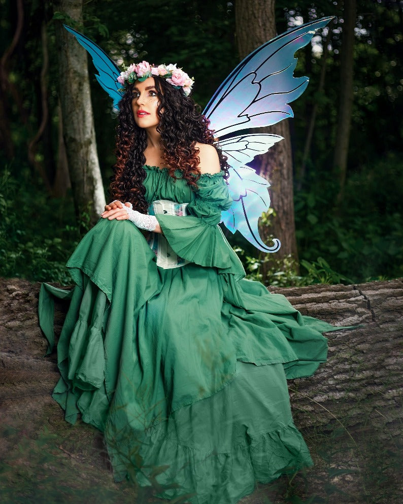 Fairy Blooms Deluxe Dress Green with Wings - Small