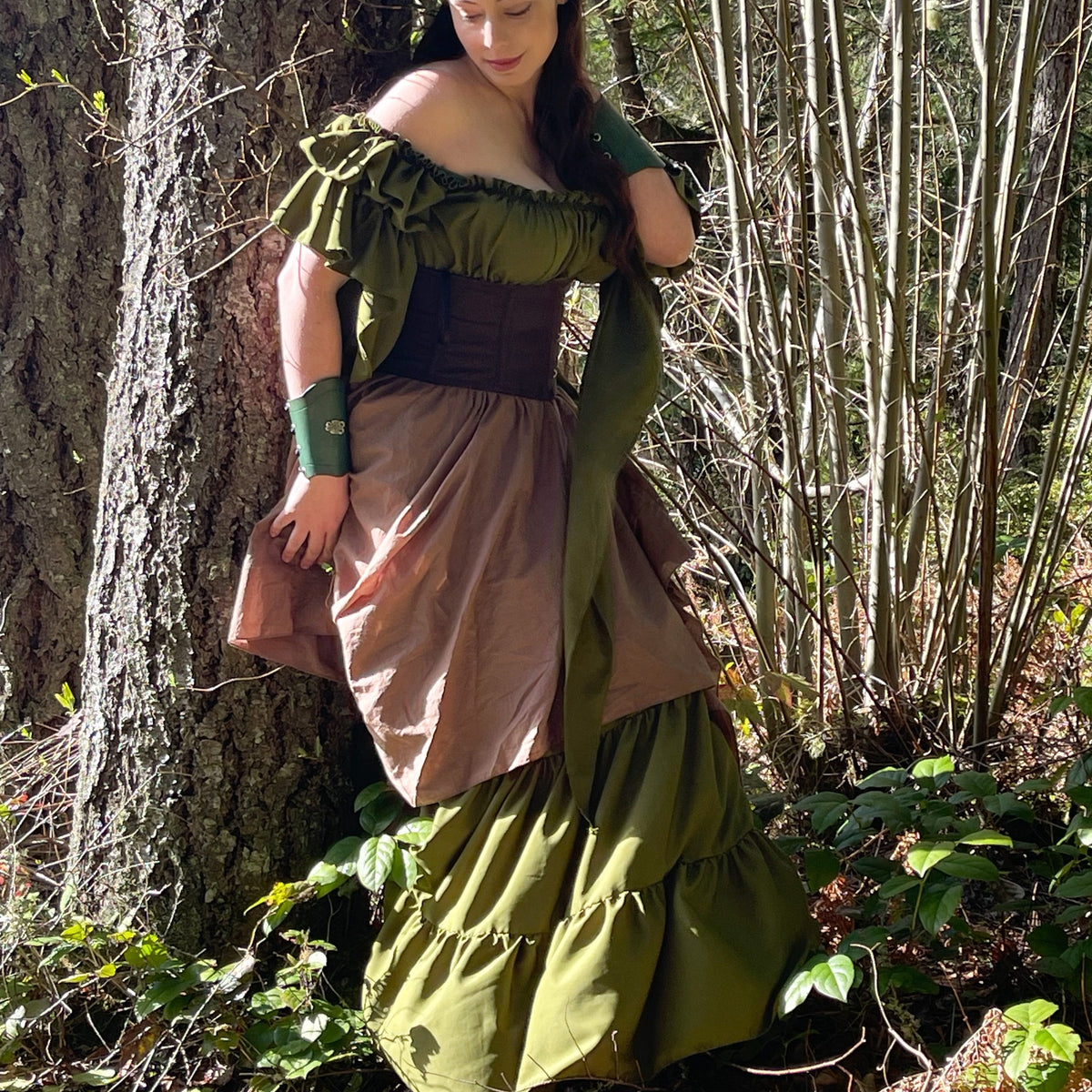 green emerald velvet dress Renaissance Medieval Fantasy Costume - 2 PC Chemise Gown & 4Point Skirt Cosplay Woodland Fairy Dress - The Fern Fairy