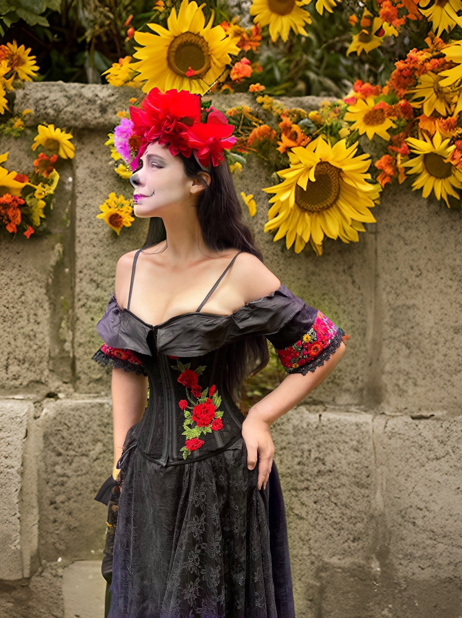 La Catrina - Embroidered Armlets To Wear With Our La Catrina Stays Corset Costume. ~ Dia De Los Muertos ~ Day Of The Dead - Reminisce Brand