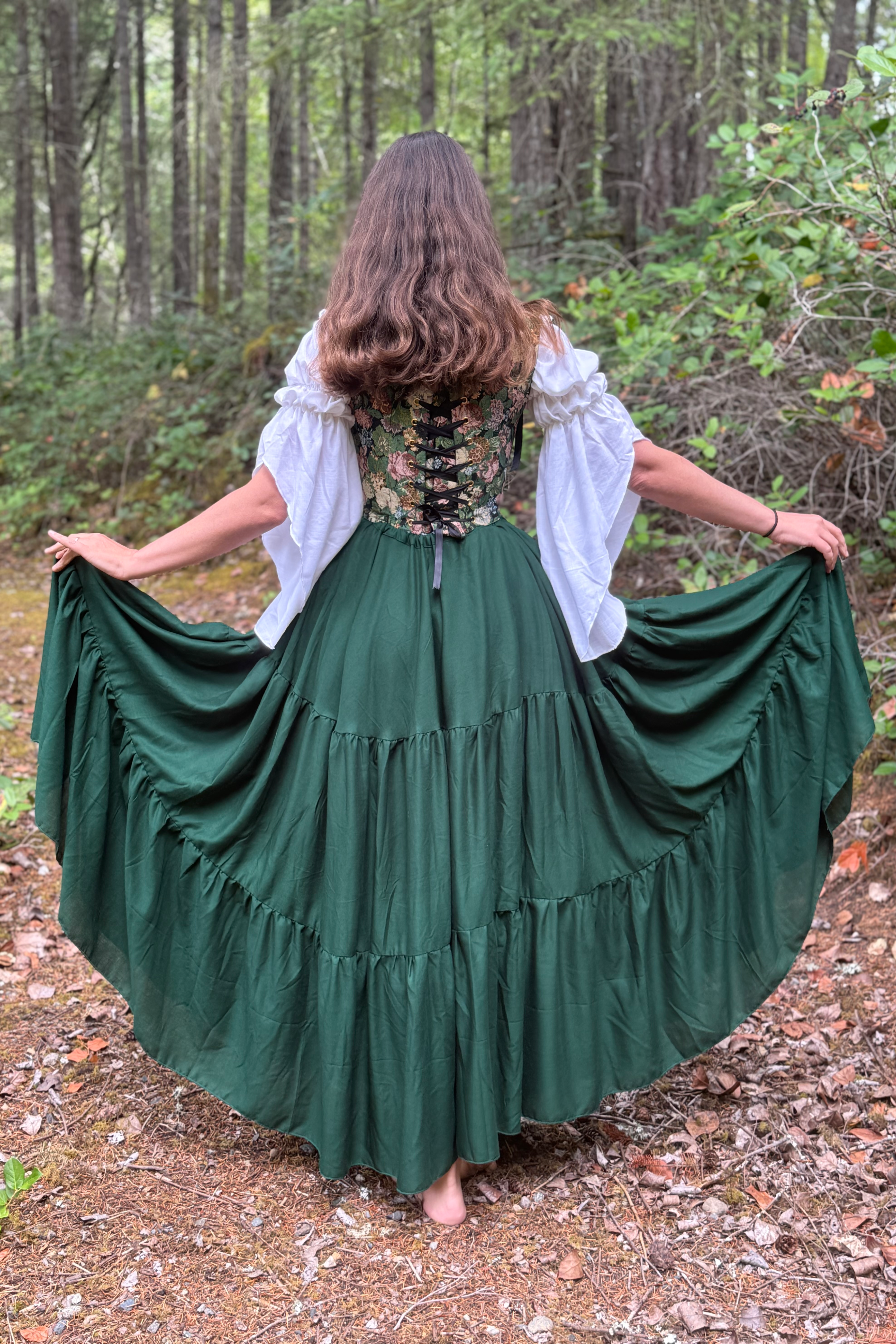 The SARAH- Renaissance Fair 3 Pc Dress Women Fantasy Medieval Cosplay BLACK Skirt- Costume - Floral Tapestry Corset Bodice