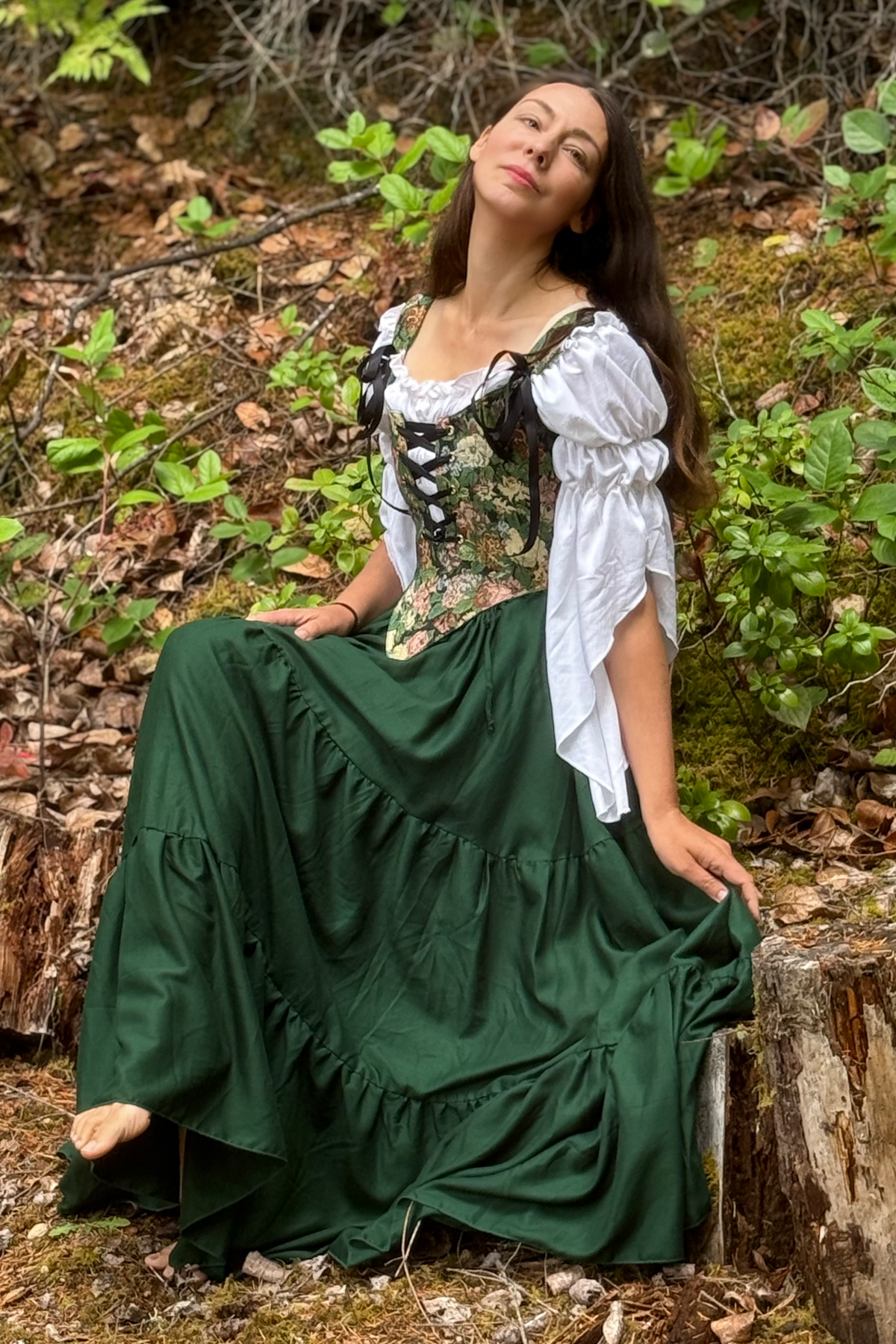 The SARAH- Renaissance Fair 3 Pc Dress Women Fantasy Medieval Cosplay - Costume - Floral Tapestry Corset Bodice