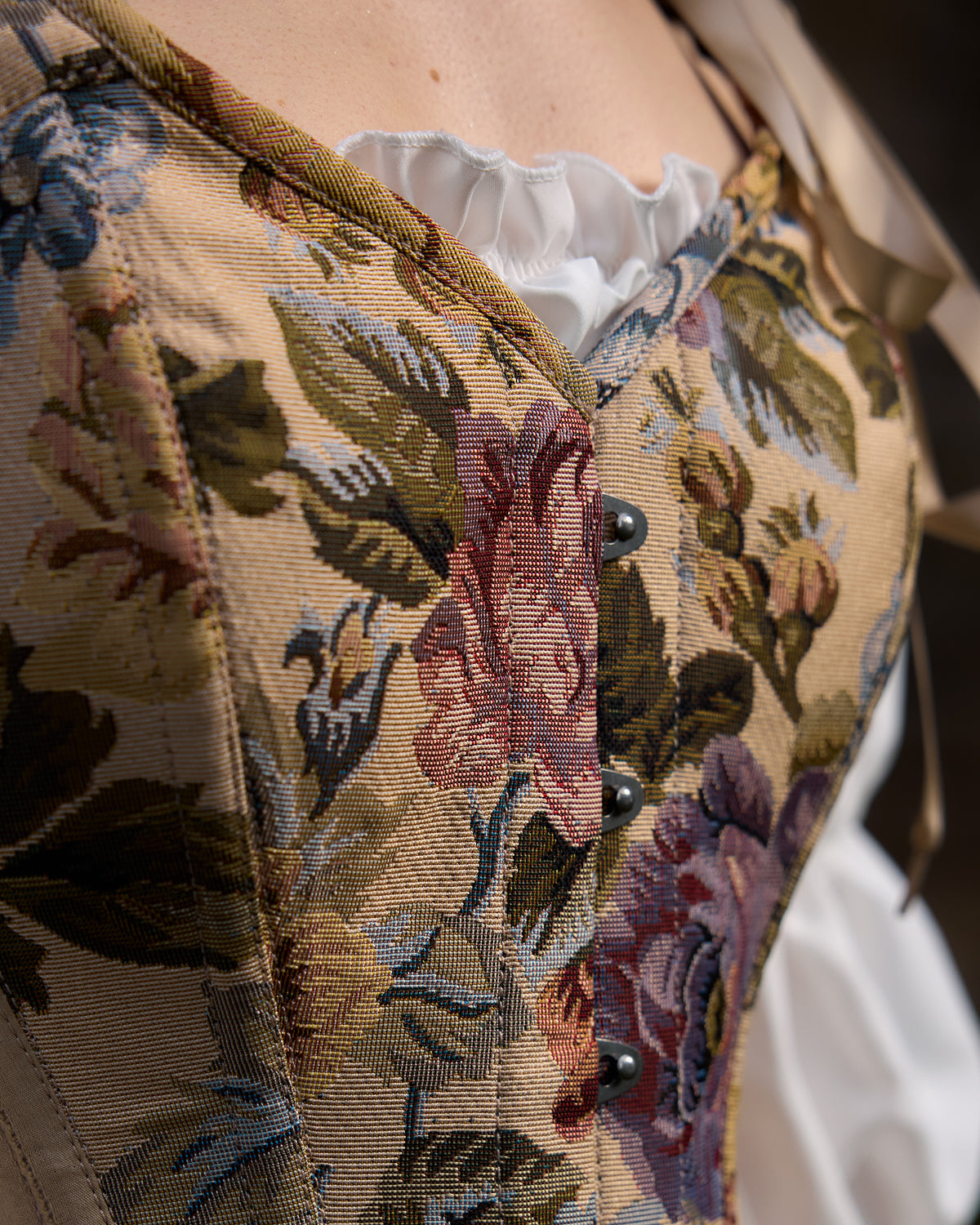 Women Renaissance Cottage Core Corset Stays & Cotton Dress - Ren Faire