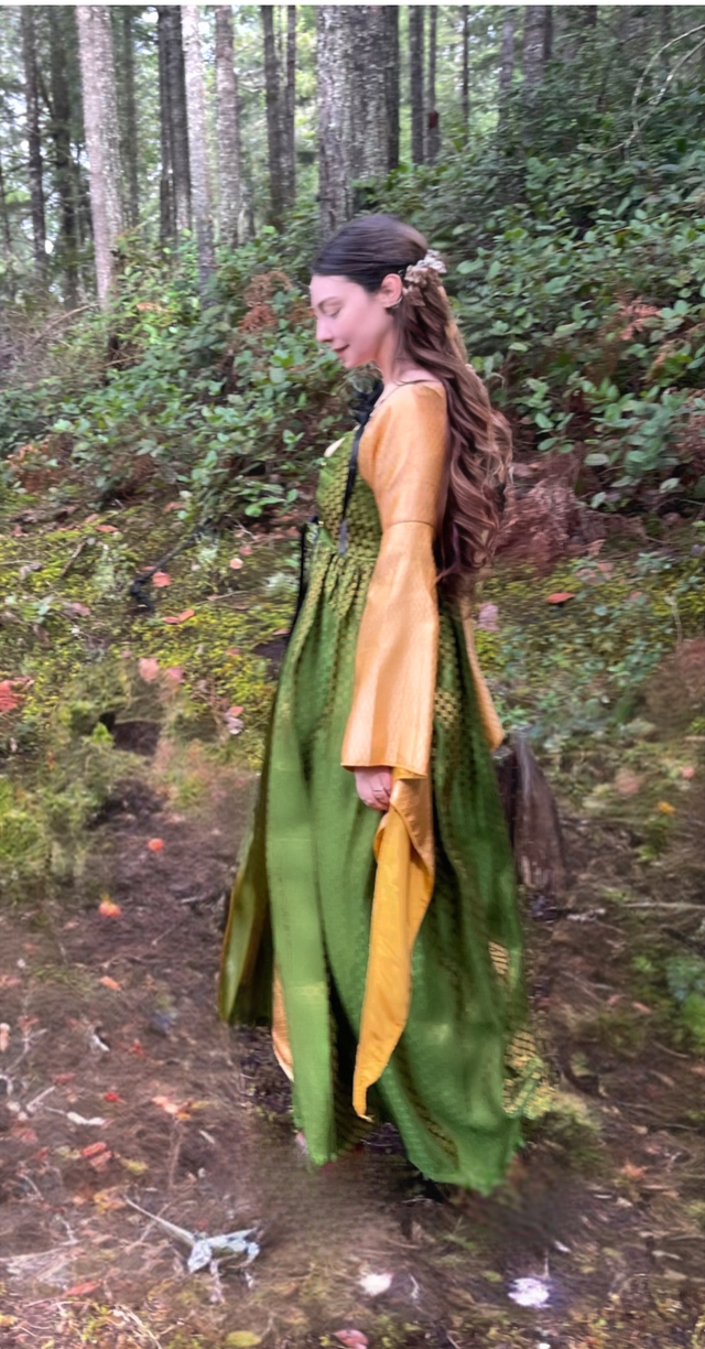 Renaissance Women's Dress Costume Elf Fantasy Elven Cosplay 2-Piece Dress Gown Set Olive/Gold - " The Verona" - Reminisce Brand