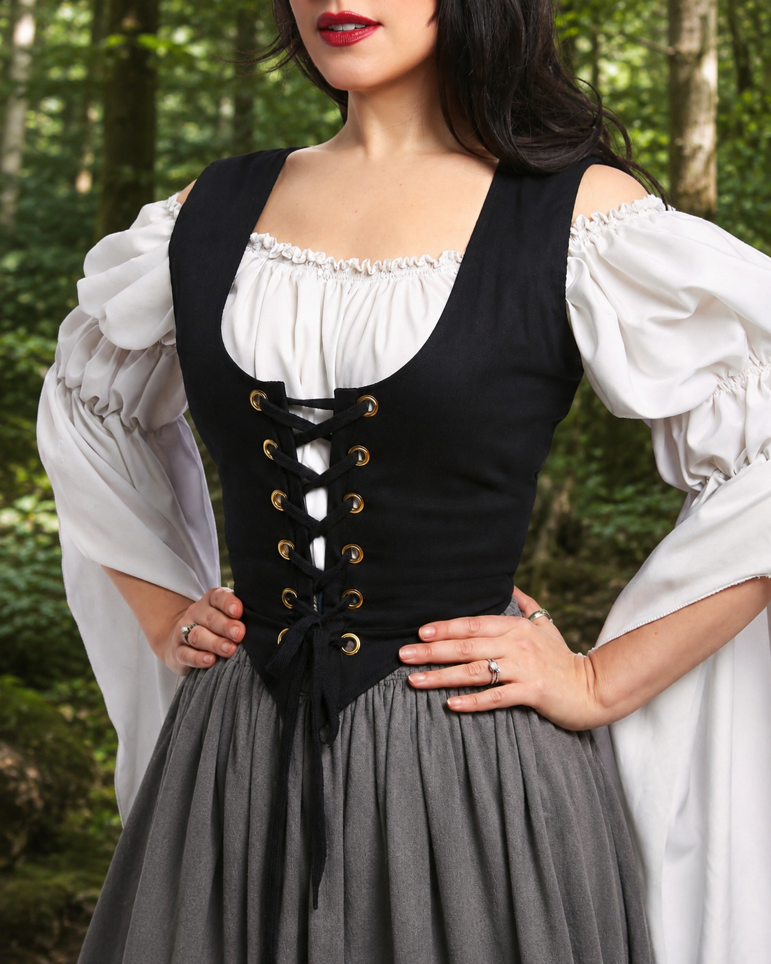 black medieval dress Dress with trumpet sleeves Larissa black/Red L
