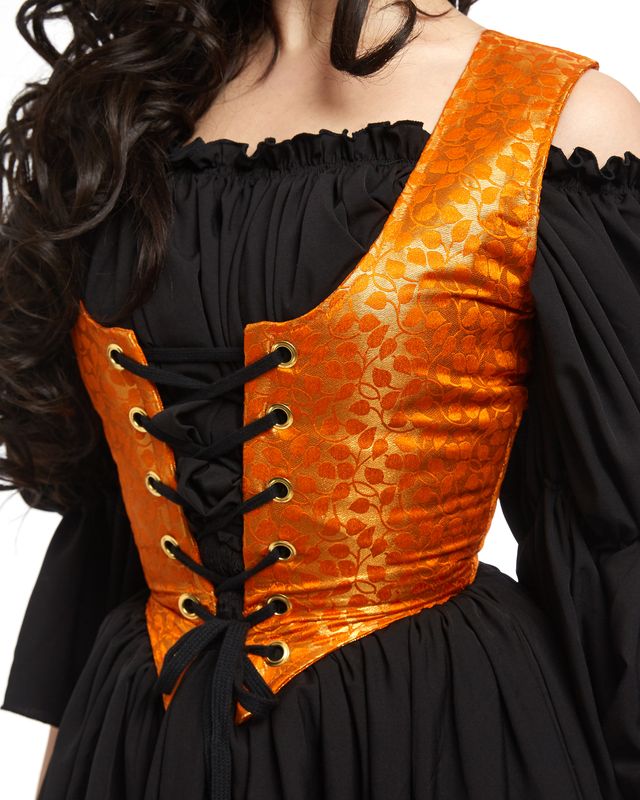 Orange Brocade Stays Bodice Vest - For Renaissance Faire Fantasy Costume - Medieval Dress Cosplay Reminisce Brand