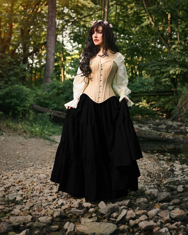 Women’s Renaissance Fair Stays Corset Costume in Black- Ren Faire - Medieval Fantasy Cosplay - 2 Piece Skirt & Corset - The Diana -