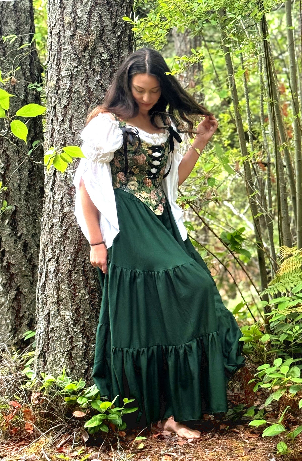 The SARAH- Renaissance Fair 3 Pc Dress Women Fantasy Medieval Cosplay - Costume - Floral Tapestry Corset Bodice