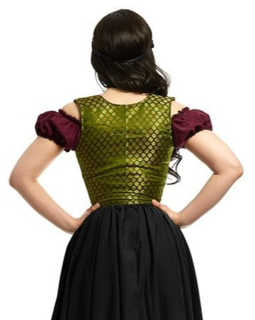 Olive Brocade Stays Bodice Vest - For Renaissance Faire Fantasy Costume - Medieval Dress Cosplay Reminisce Brand