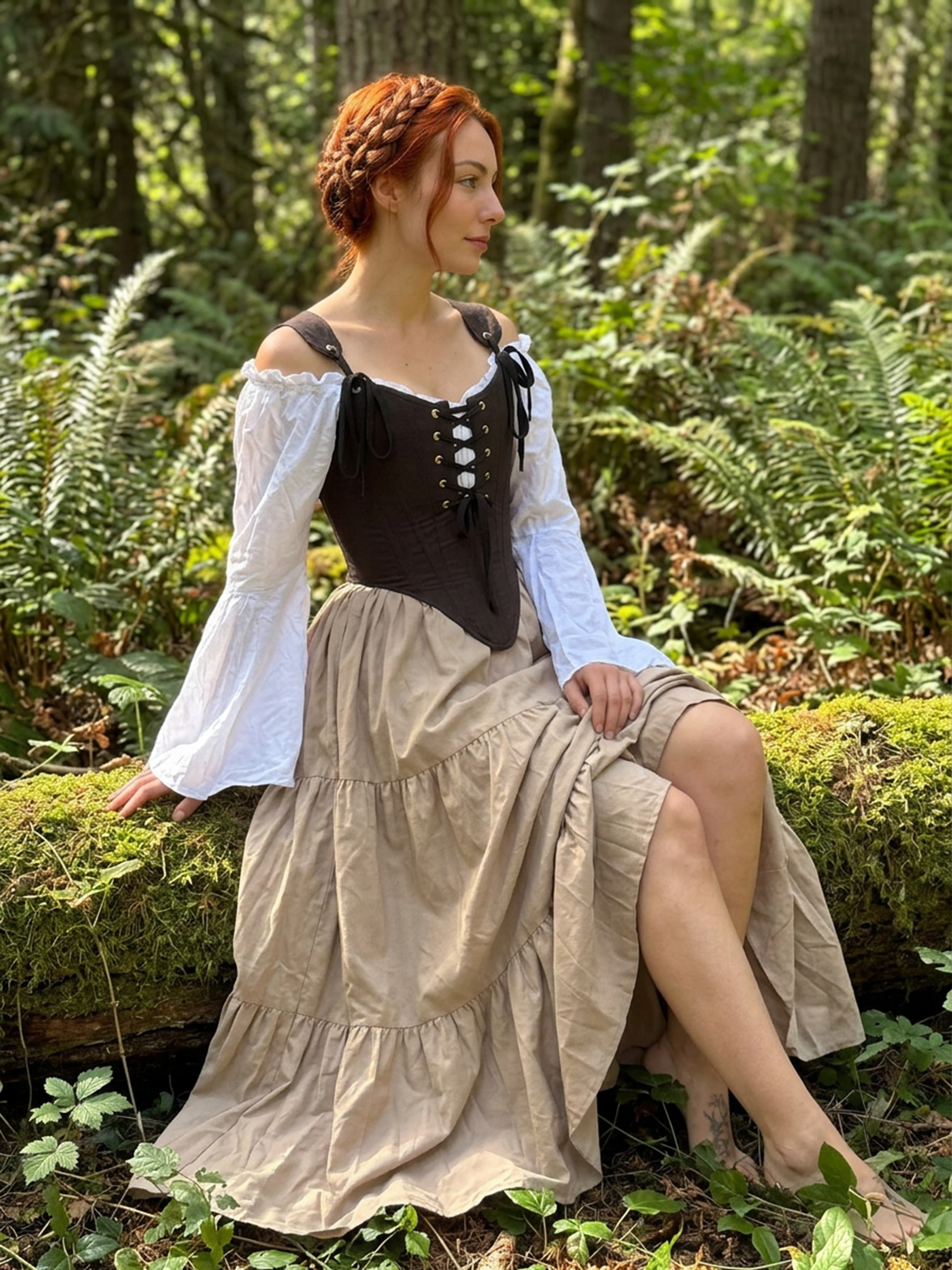 The Virginia  Renaissance Fair 3-piece Dress Women Fantasy Medieval Cosplay Maiden Costume - Corset Bodice