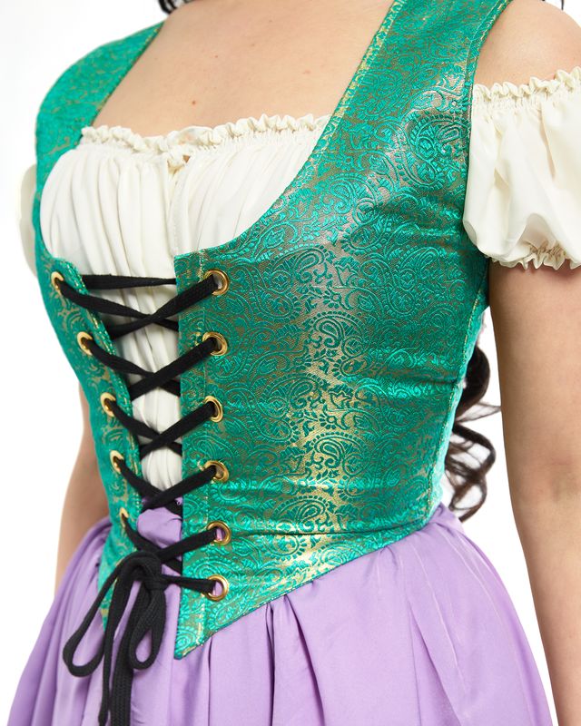 Light Jade Brocade Stays Bodice Vest - For Renaissance Faire Fantasy Costume - Medieval Dress Cosplay Reminisce Brand