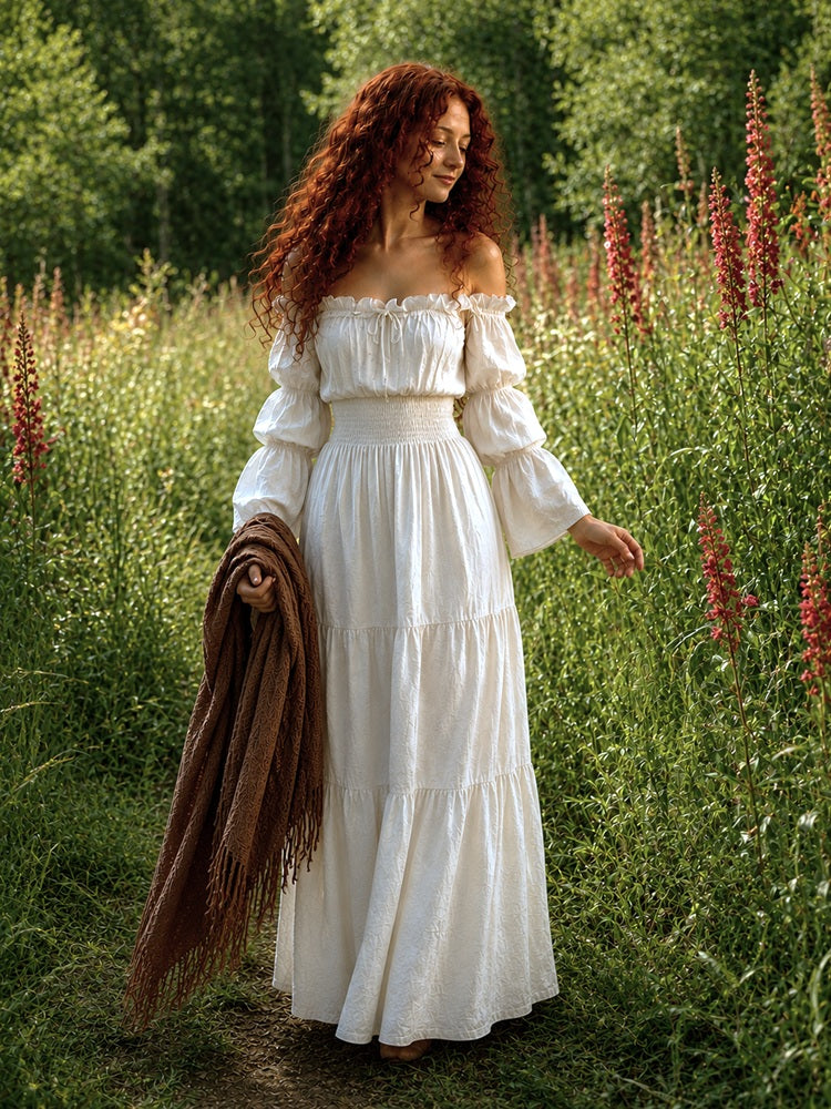 18th Century Tapestry Stays Corset - Renaissance Fair Cotton Dress - Truffle Tiered Skirt